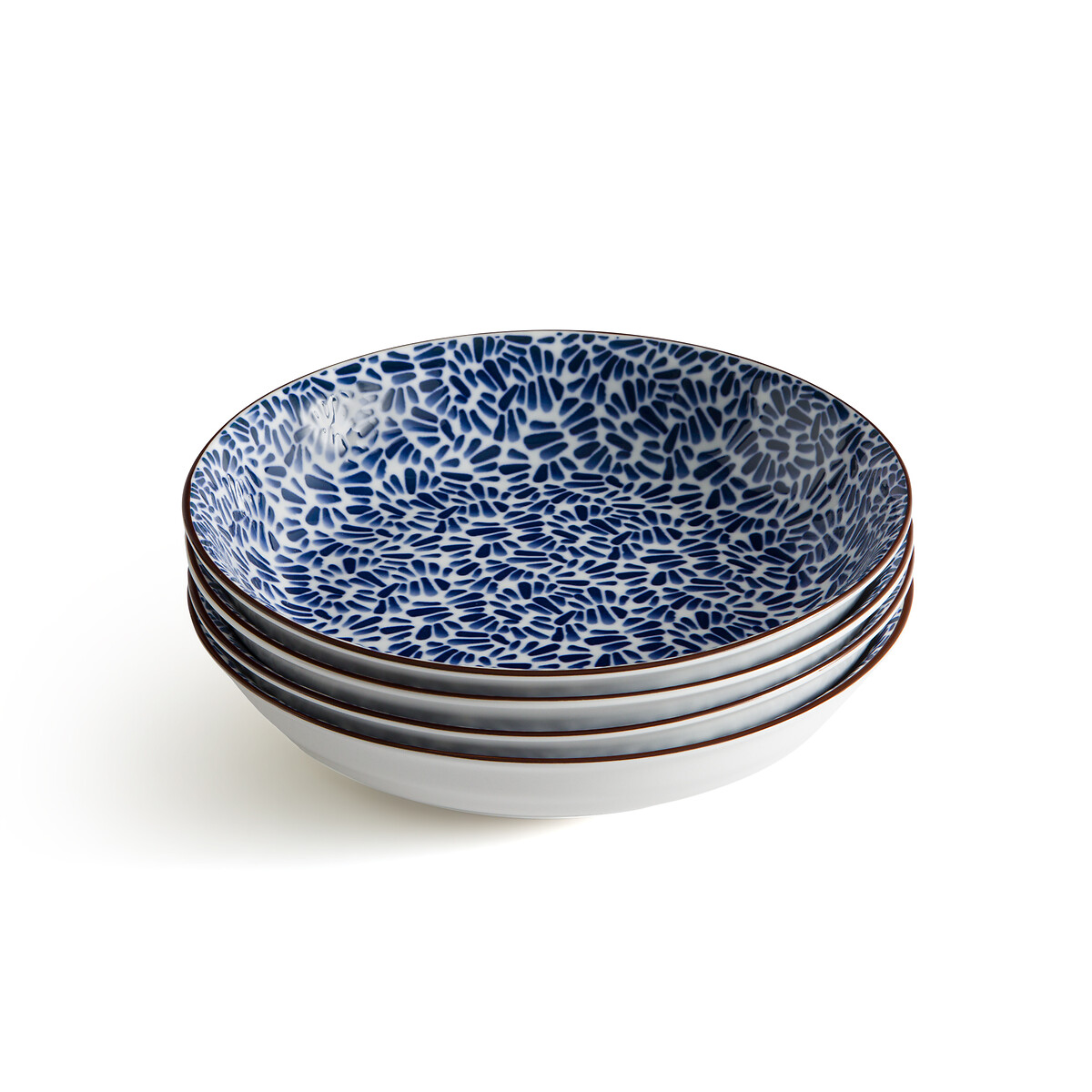 Комплект из четырех тарелок глубоких С принтом ракушки Bowlia единый размер синий