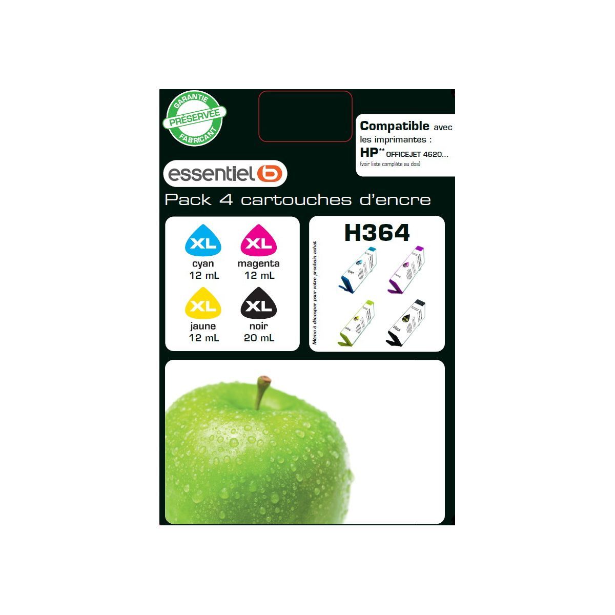Cartouche d'encre ESSENTIELB H364 XL 4 couleurs Série pomme