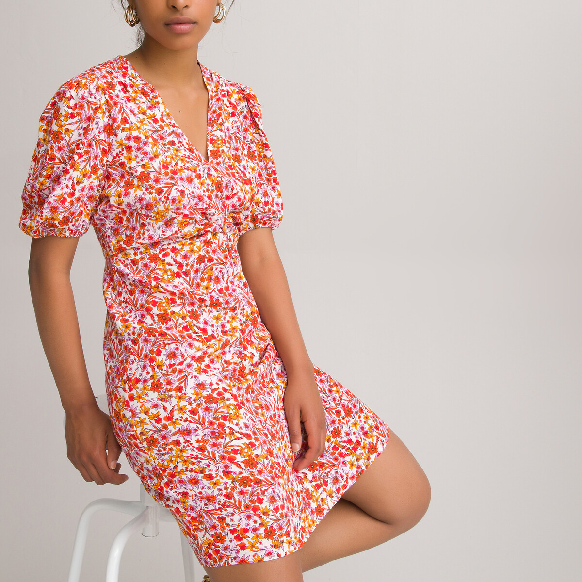 Платье LaRedoute Прямое короткое с цветочным принтом 40 разноцветный, размер 40 - фото 1