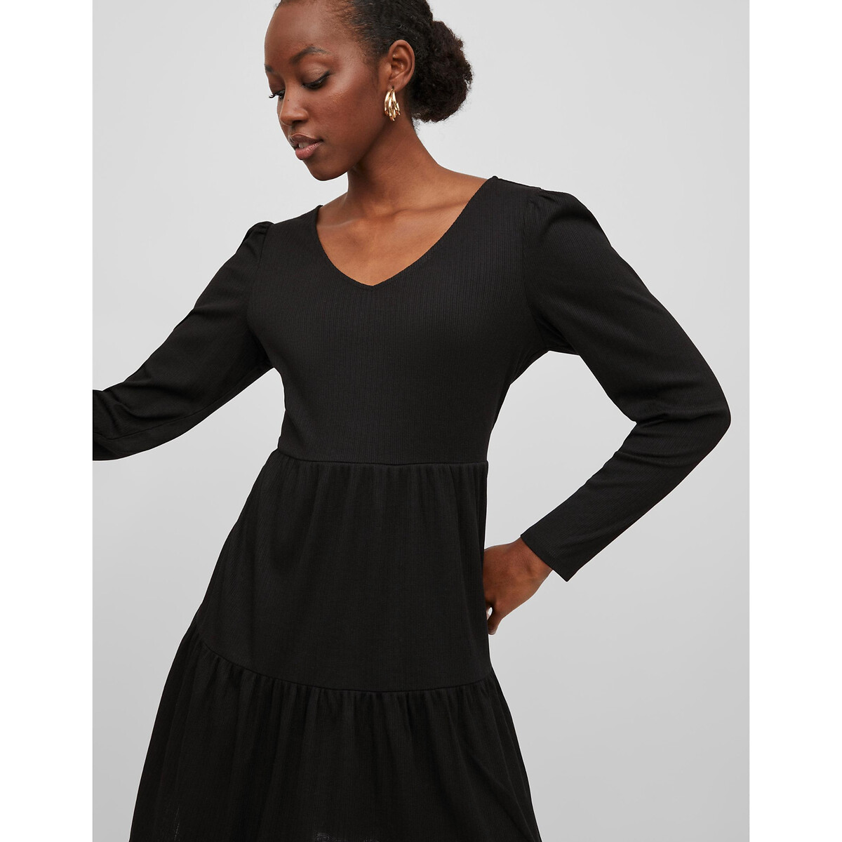 Платье С воланами V-образный вырез L черный LaRedoute, размер L - фото 4