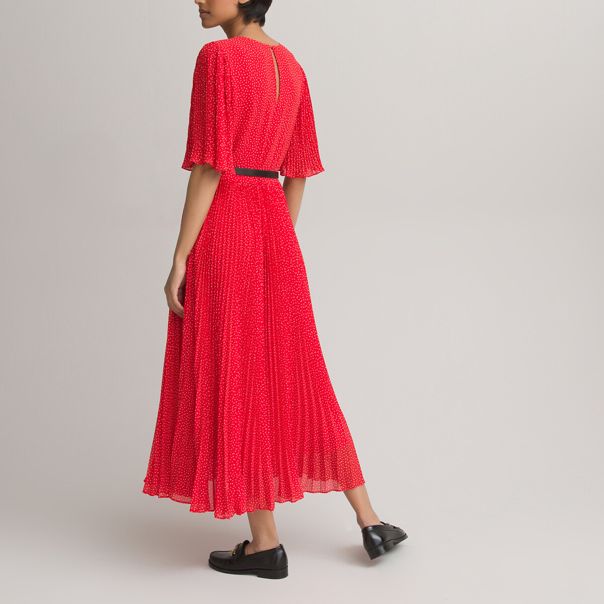 Платье LaRedoute С круглым вырезом и короткими рукавами с принтом 48 красный, размер 48 - фото 4