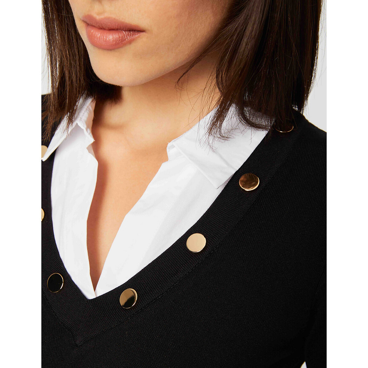 Пуловер La Redoute 2 в 1 рубашечный воротник L черный, размер L - фото 4