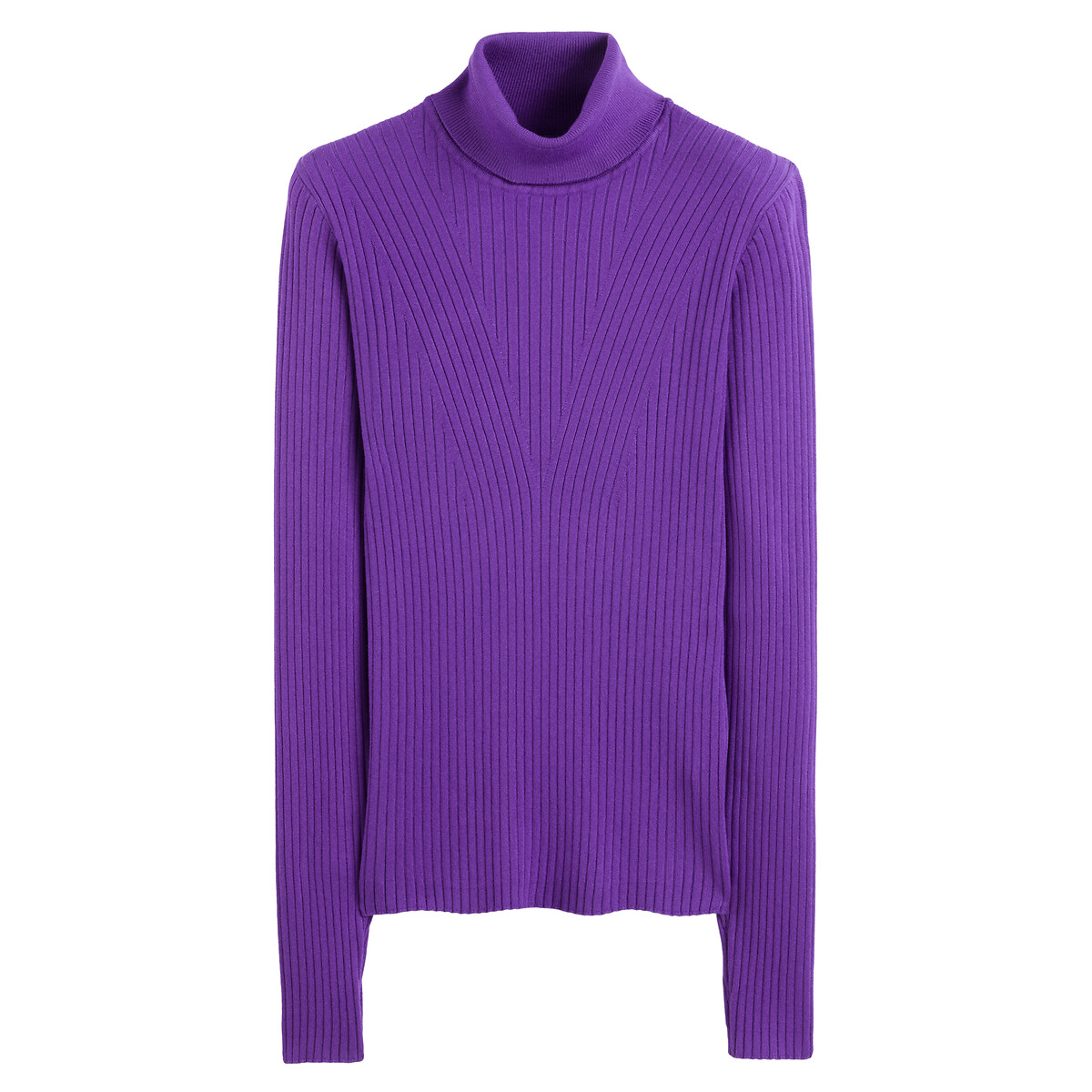 Пуловер Базовый с высоким воротником рифленый трикотаж S фиолетовый LaRedoute, размер S - фото 5