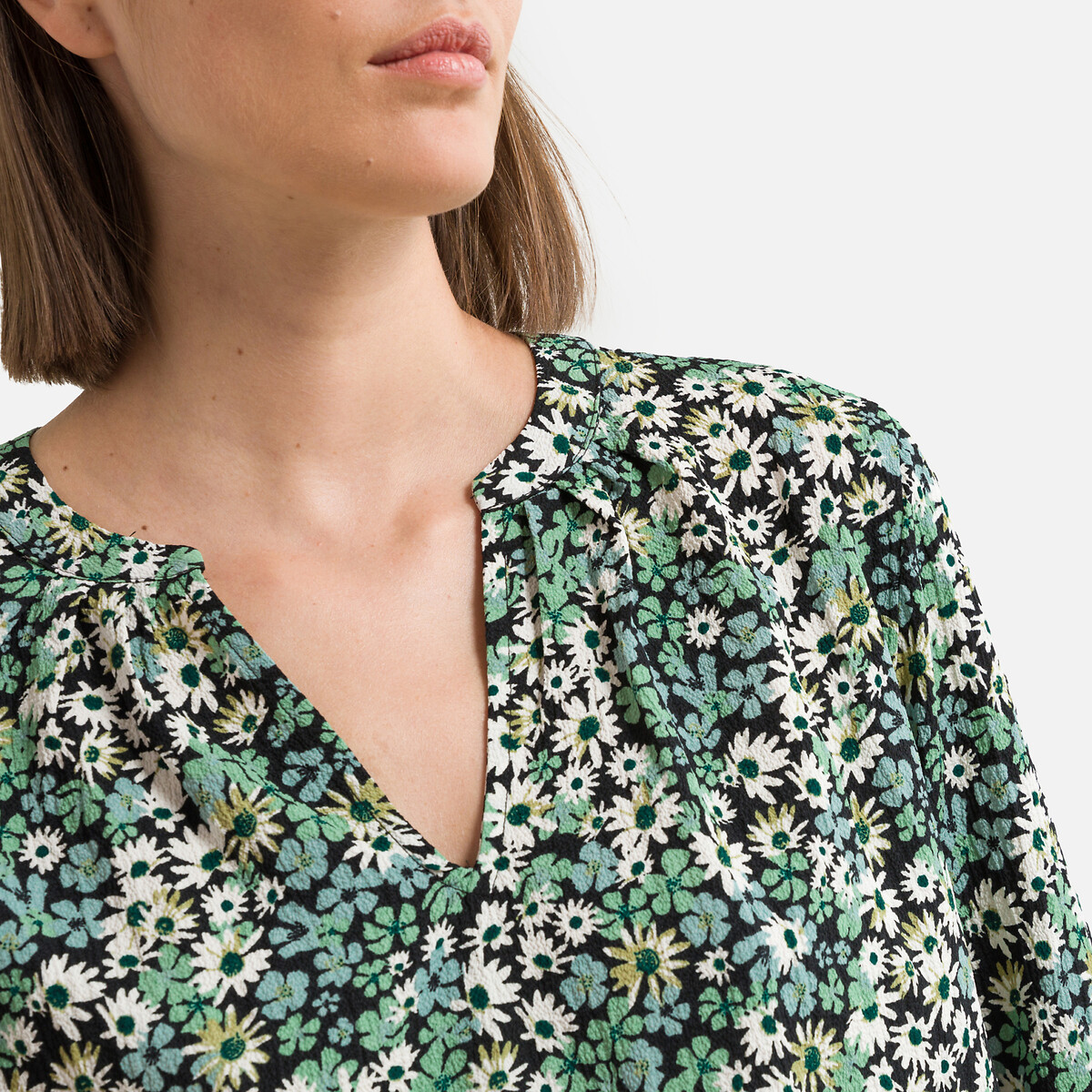 Блузка С цветочным принтом и V-образным вырезом L зеленый LaRedoute, размер L - фото 3