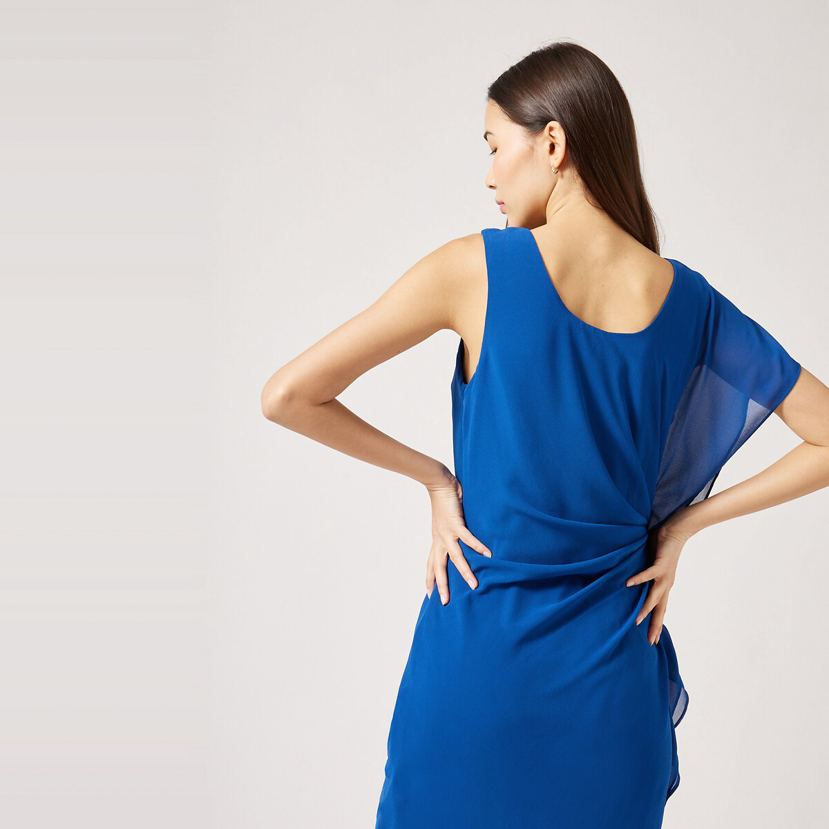 Платье С эффектом драпировки и воланами сбоку 40 синий LaRedoute, размер 40 - фото 3