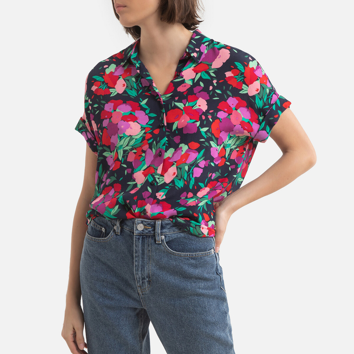 

Блузка LaRedoute, Фиолетовый, С цветочным принтом короткие рукава THALINA 0(XS) фиолетовый