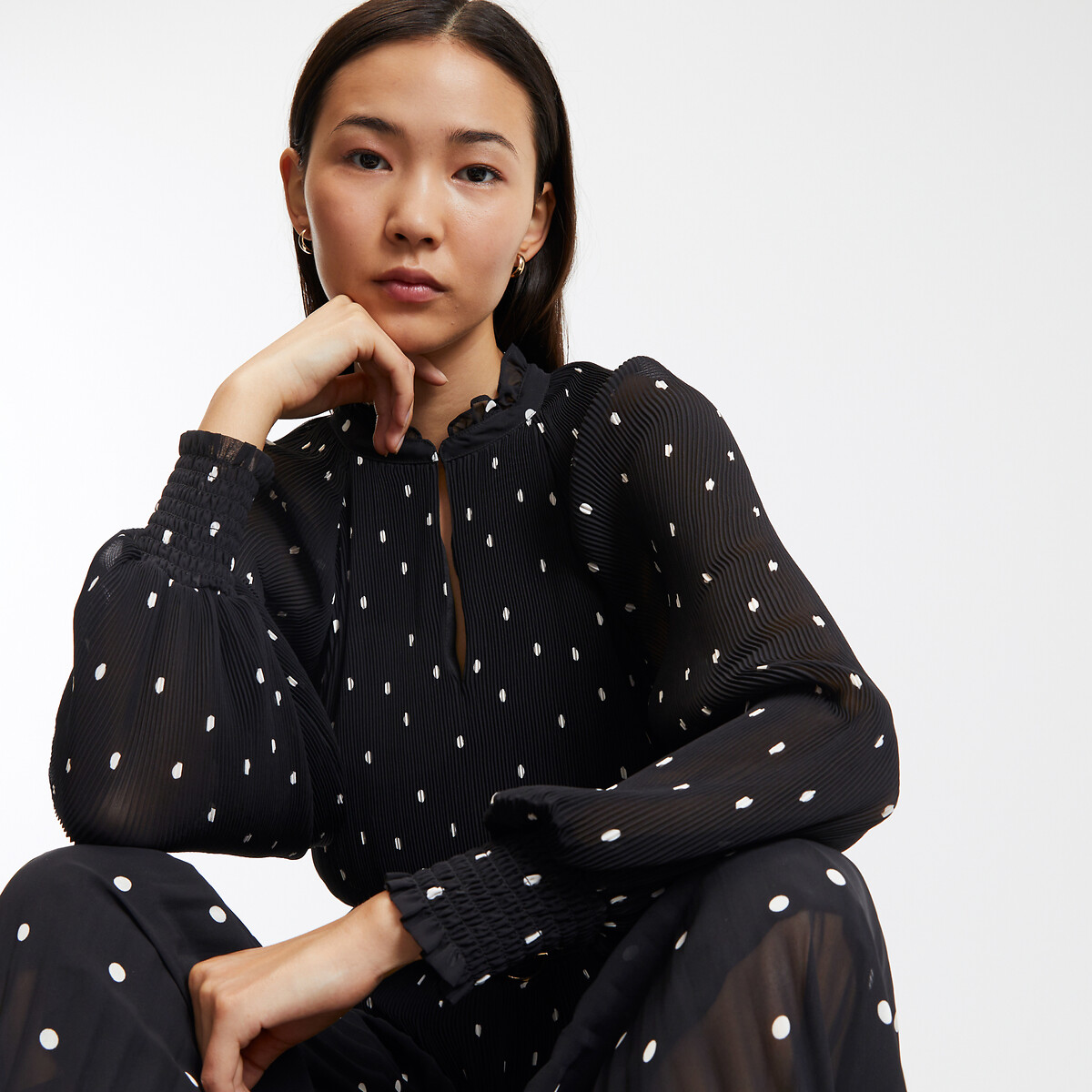 

Расклешенное LaRedoute, Черный, Расклешенное платье макси в горошек 48 черный