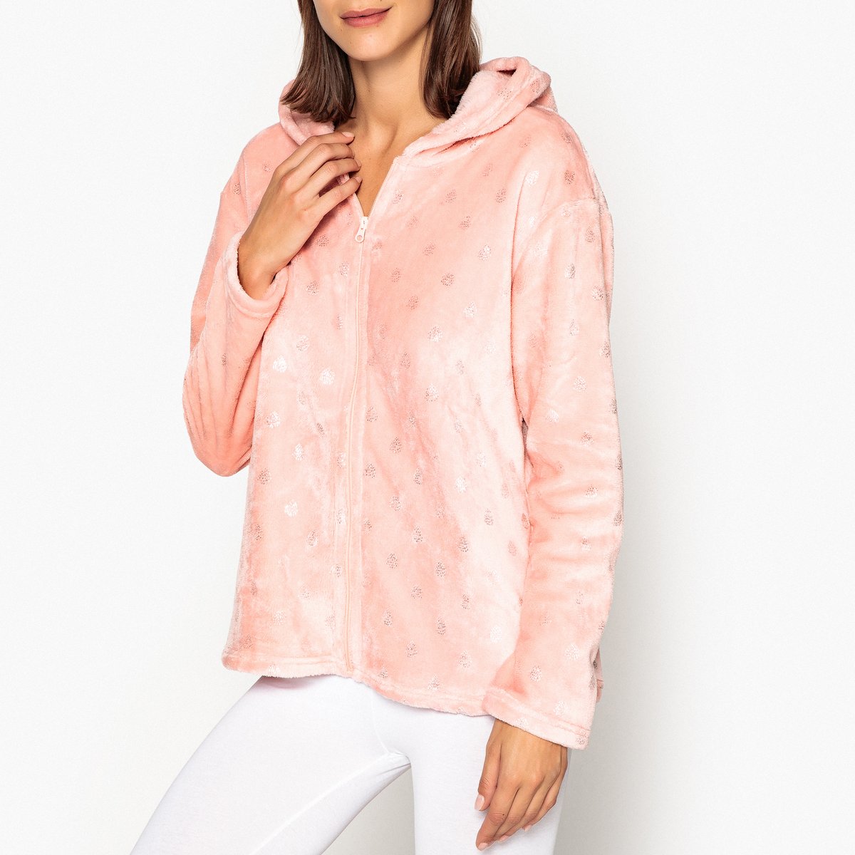 Image of Zip-Up Hooded Loungewear Jacket