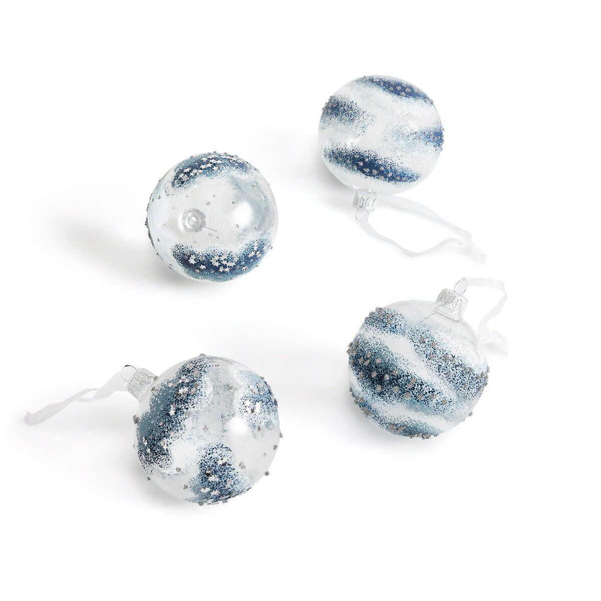 Набор из четырех шаров новогодних из стекла Nuevo  единый размер синий LaRedoute
