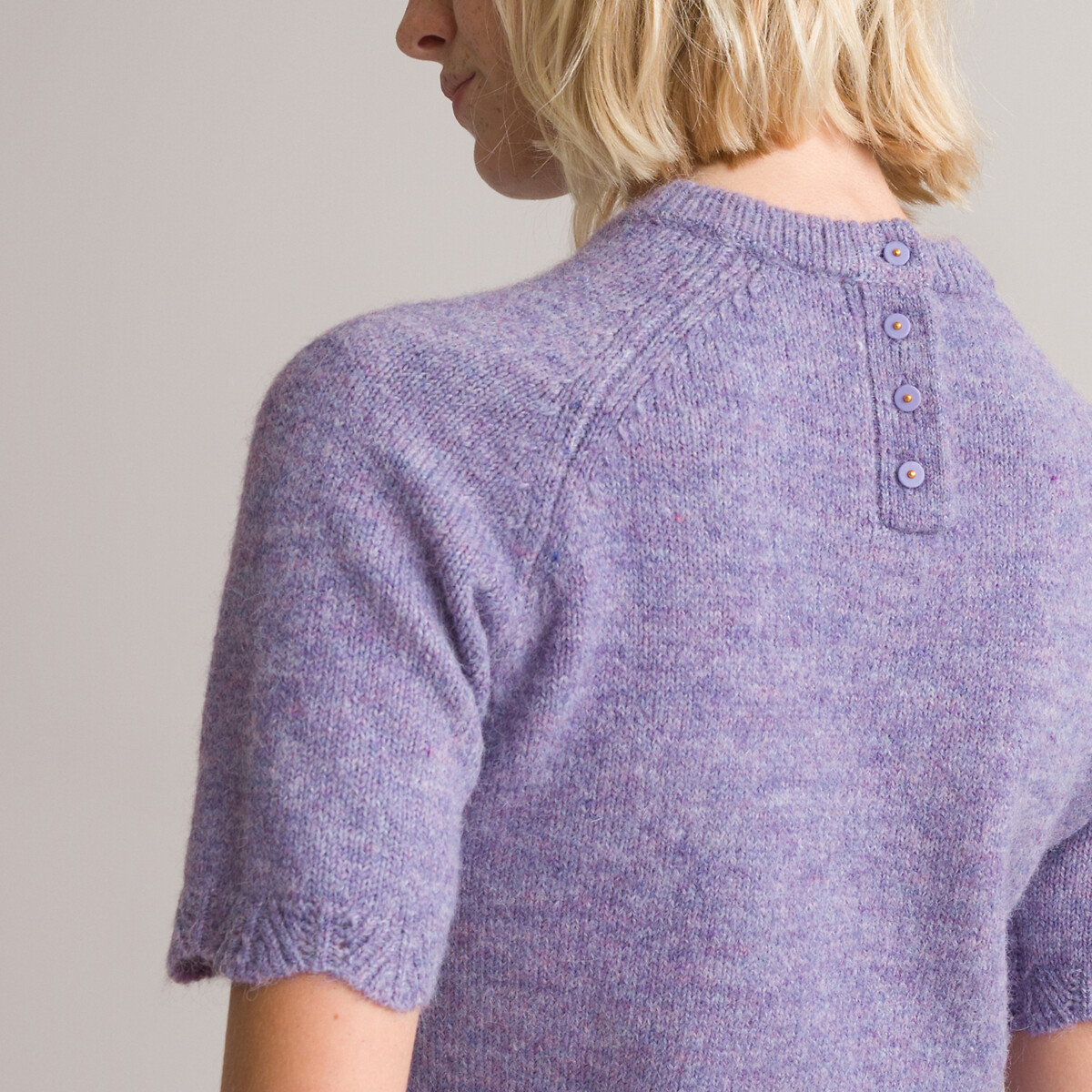 Пуловер С укороченными рукавами и круглым вырезом из трикотажа мулине XL фиолетовый