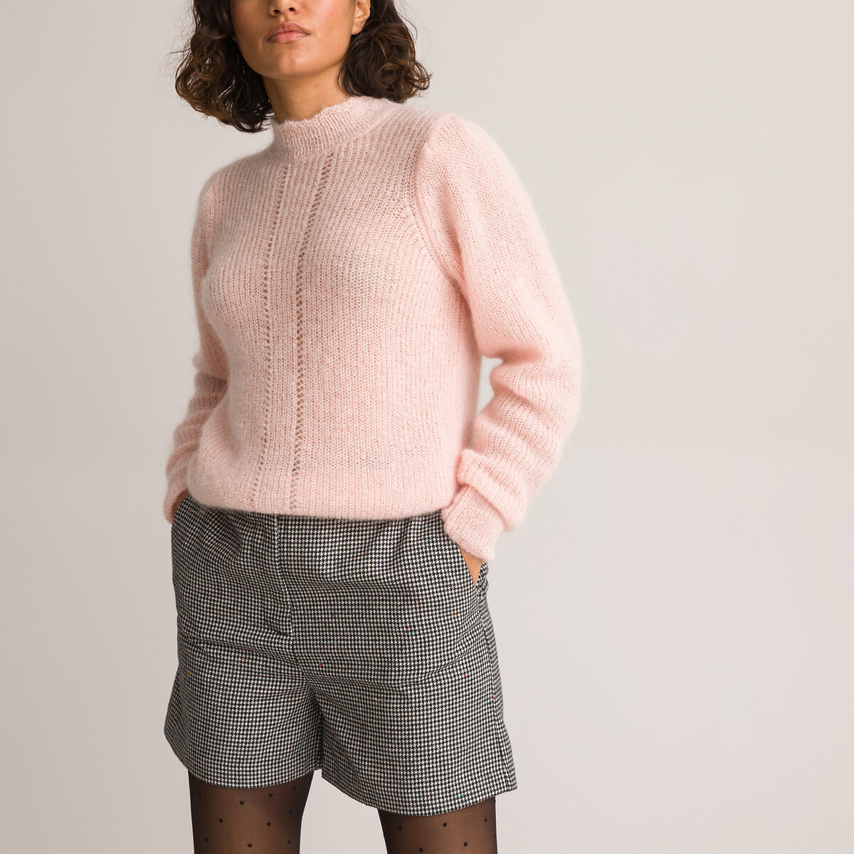 Пуловер С воротником-стойкой L розовый