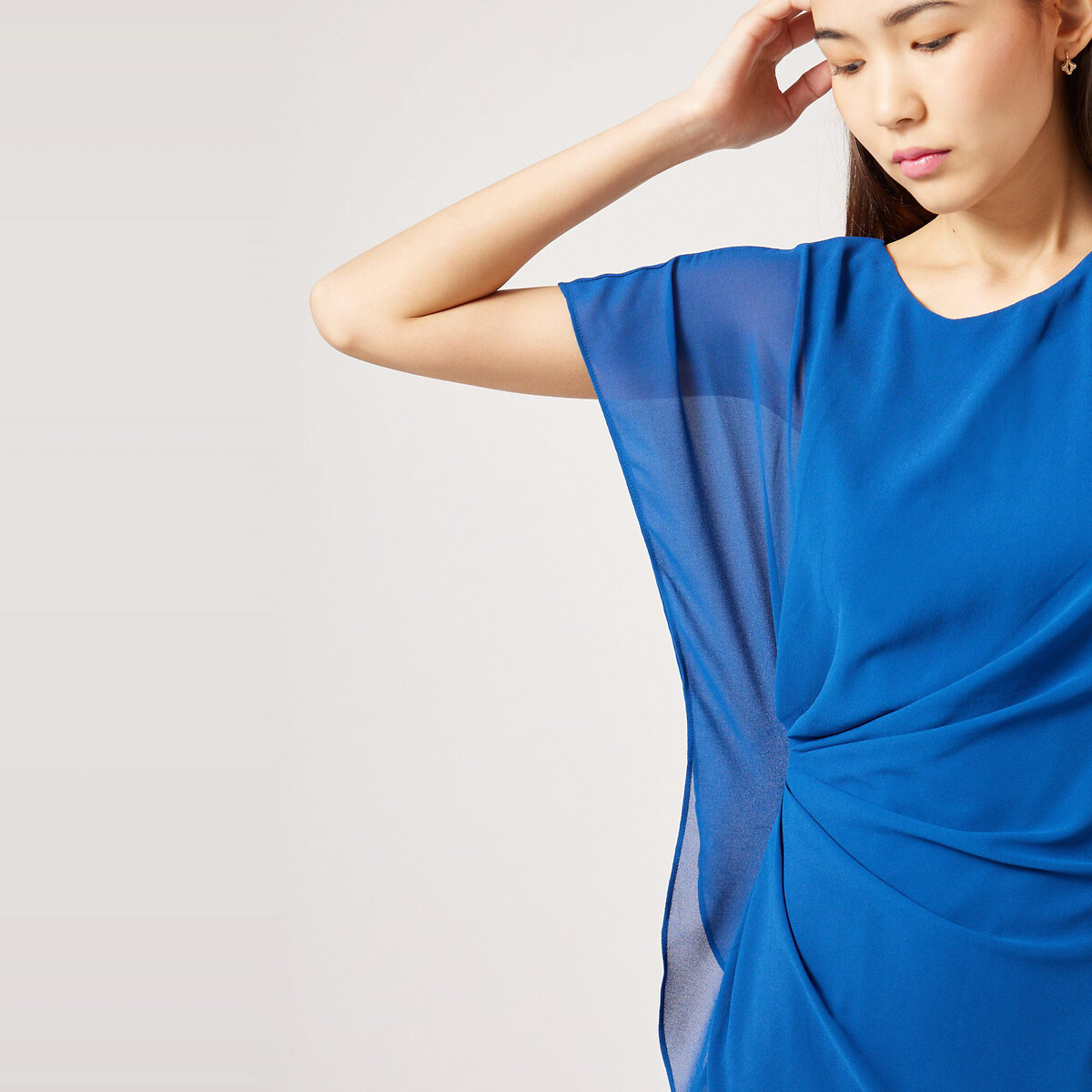 Платье С эффектом драпировки и воланами сбоку 40 синий LaRedoute, размер 40 - фото 2