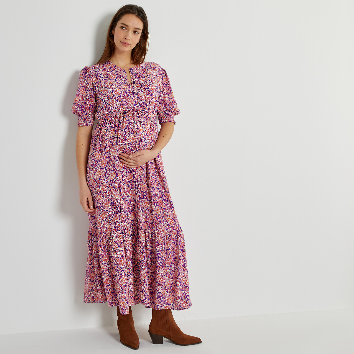 Платье длинное с принтом пейсли для периода беременности 42 фиолетовый