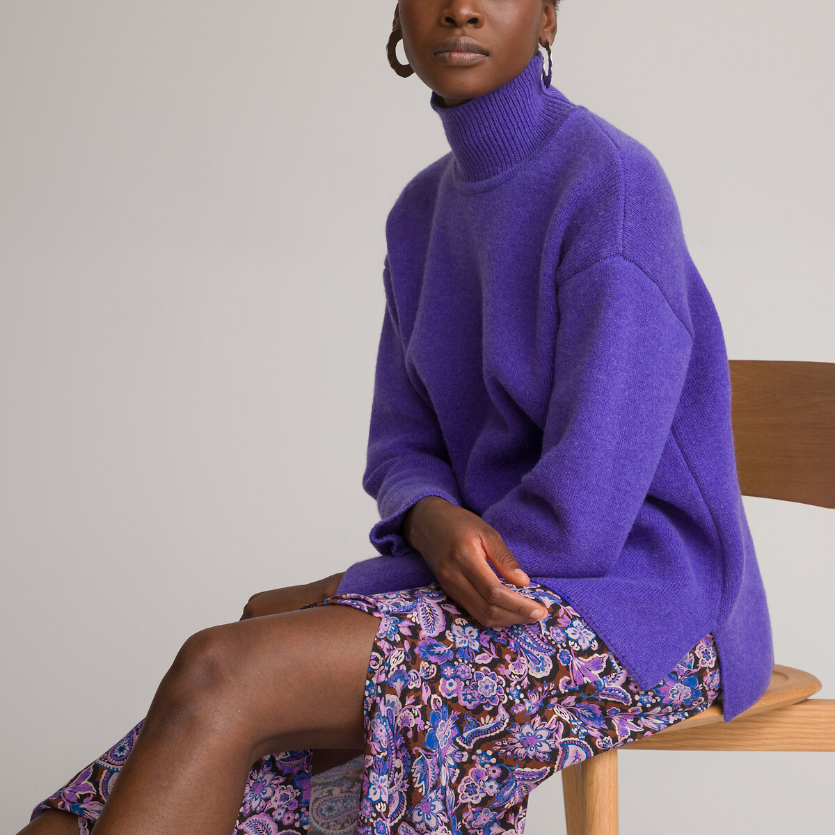 Пуловер с воротником-стойкой M фиолетовый