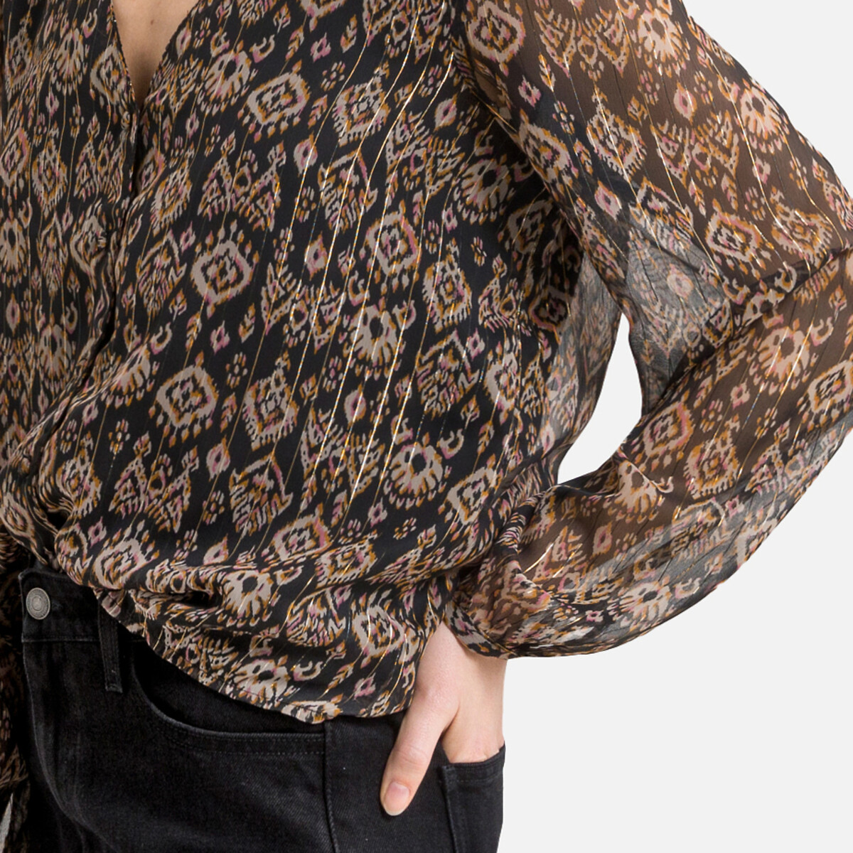 Блузка С принтом и V-образным вырезом S черный LaRedoute, размер S - фото 3