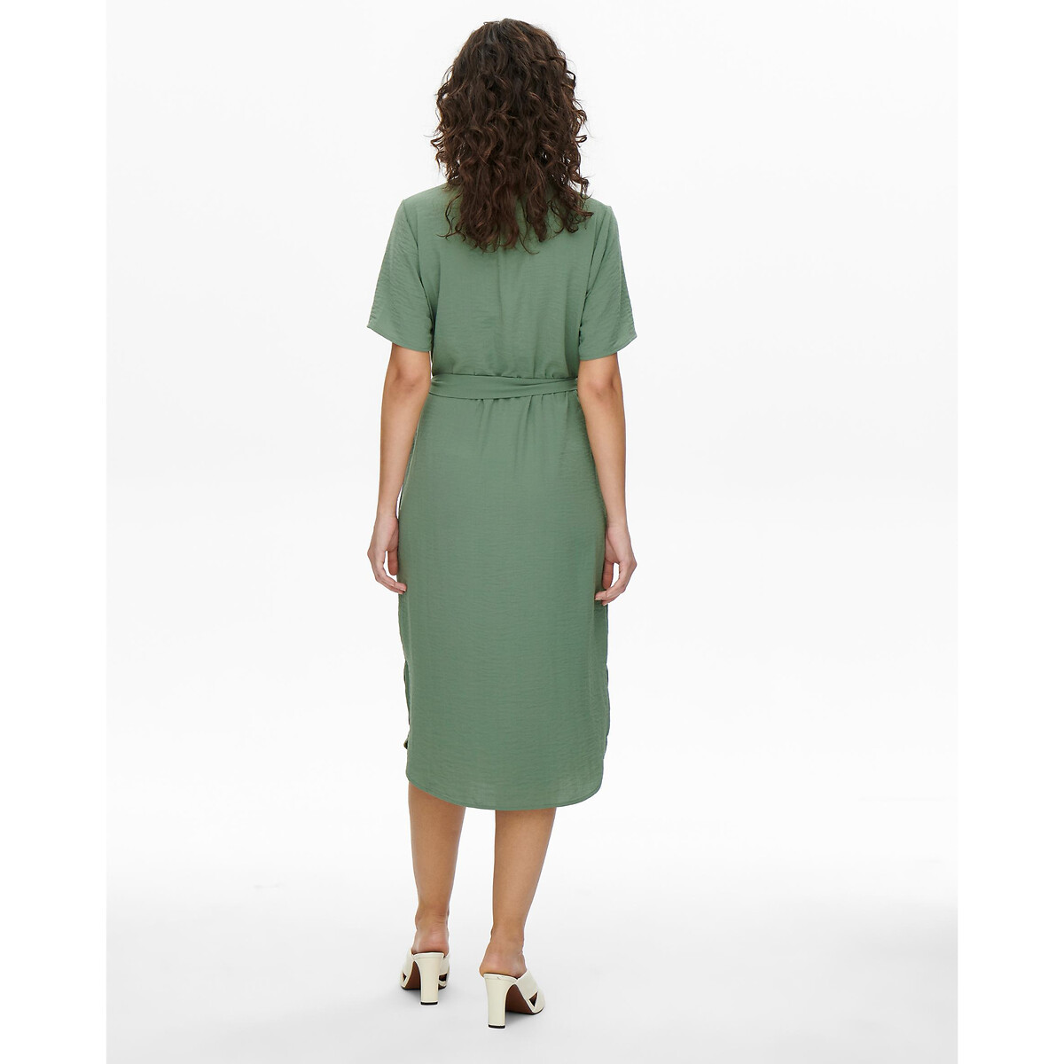 Платье-рубашка С завязками L зеленый LaRedoute, размер L - фото 4