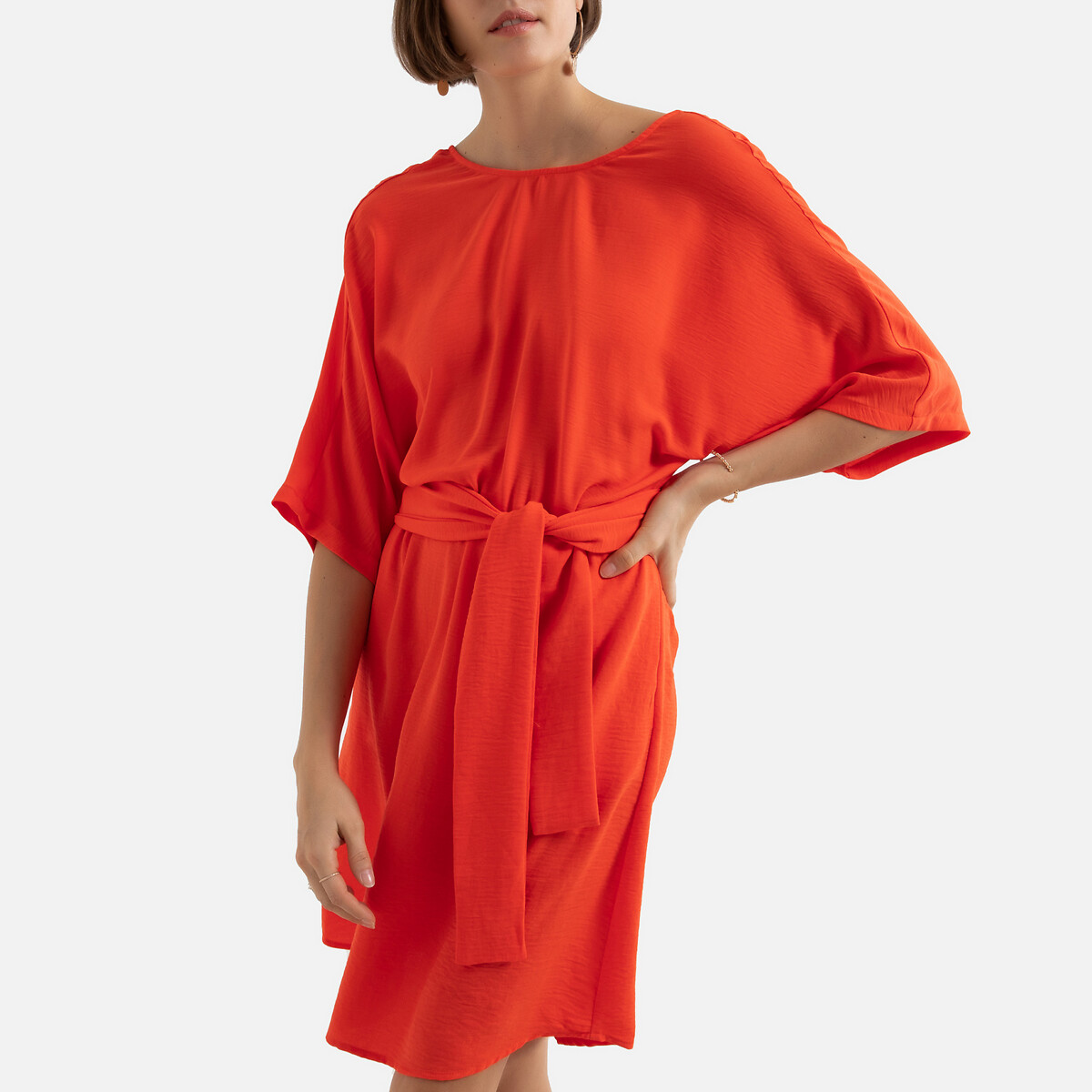 Платье LaRedoute С длинными рукавами V-образный вырез принт 3(L) красный, размер 3(L) С длинными рукавами V-образный вырез принт 3(L) красный - фото 1