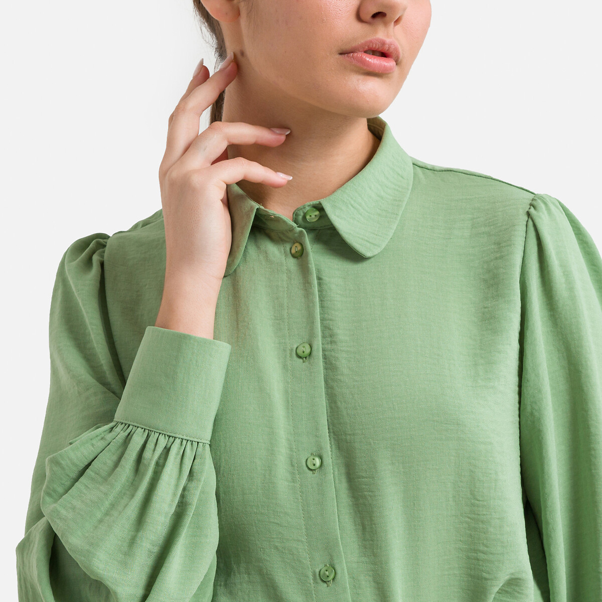Блузка Струящаяся на пуговицах XS зеленый LaRedoute, размер XS - фото 3