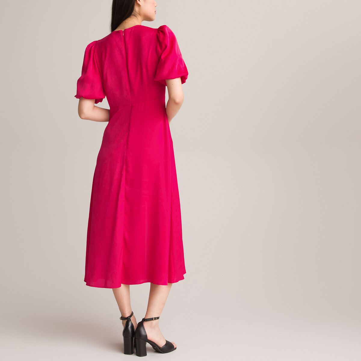 Платье Длинное расклешенное короткие рукава с напуском 40 розовый LaRedoute, размер 40 - фото 4