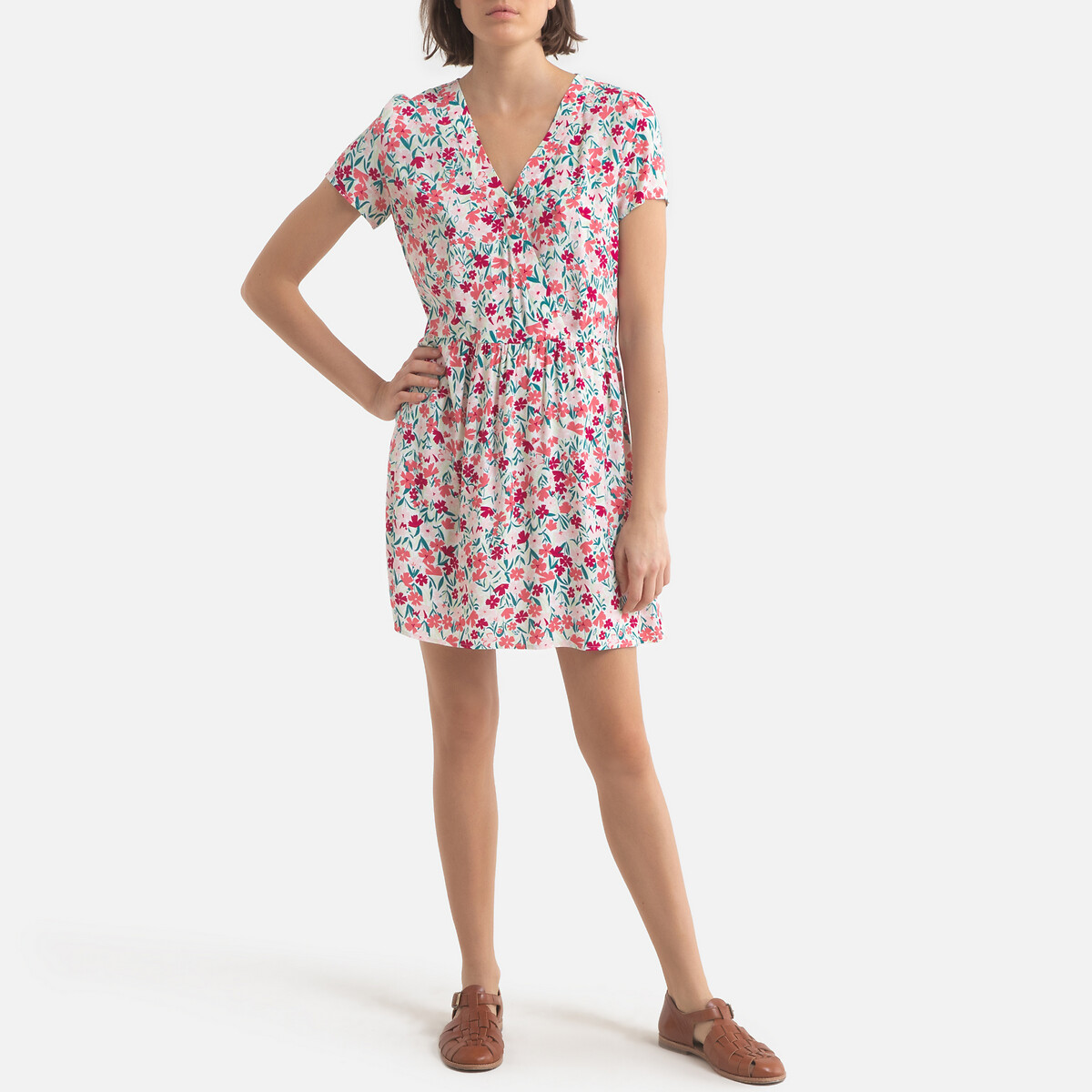 Платье LaRedoute С принтом короткое с короткими рукавами 0(XS) розовый, размер 0(XS) С принтом короткое с короткими рукавами 0(XS) розовый - фото 2