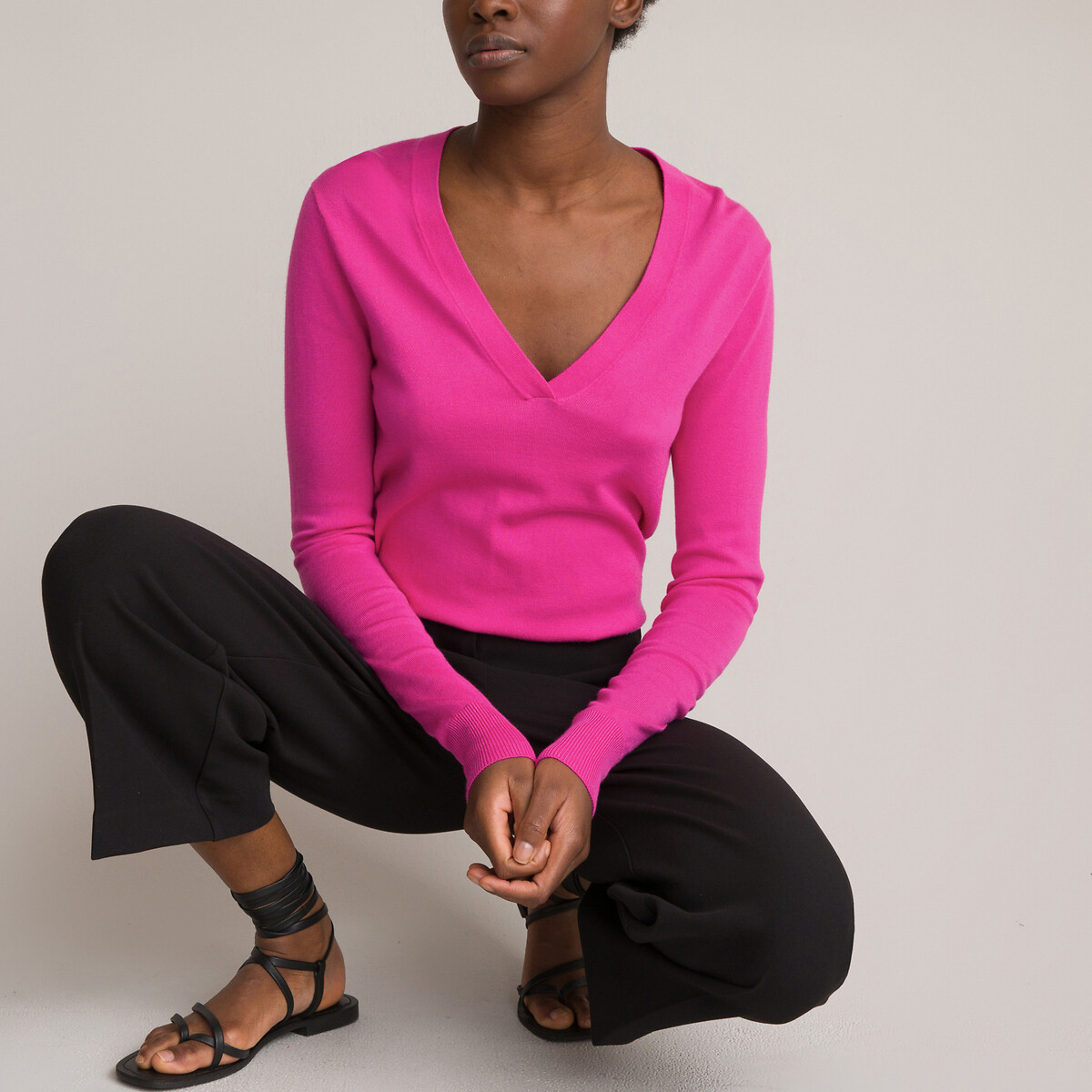 Пуловер С V-образным вырезом базовая модель M розовый LaRedoute, размер M - фото 1
