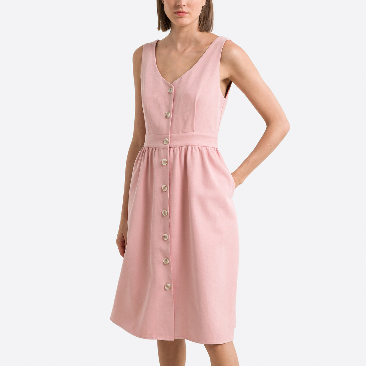 Платье На пуговицах расклешенное на бретелях 3(L) розовый