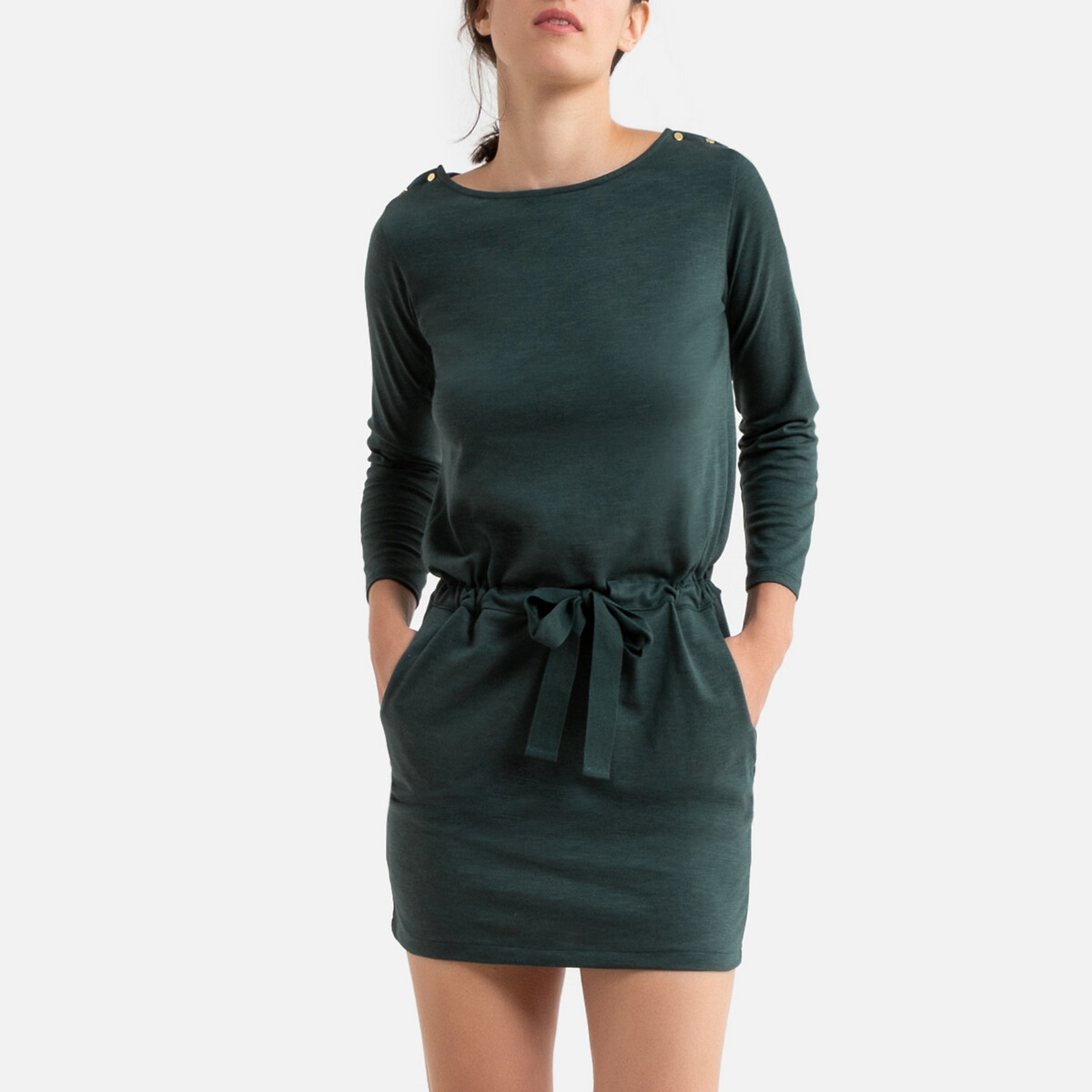 Платье La Redoute Прямое короткое с длинными рукавами NU NISHI S зеленый, размер S - фото 1