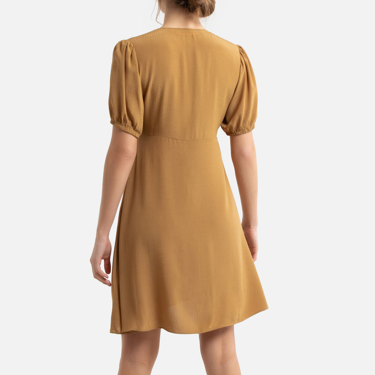 Платье La Redoute С V-образным декольте короткое с короткими рукавами L каштановый, размер L - фото 4