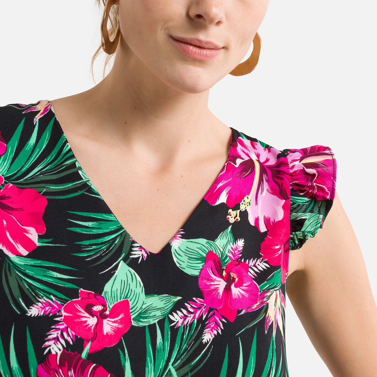 Блузка ONLY Блузка С цветочным принтом без рукавов V-образный вырез L черный, размер L - фото 3