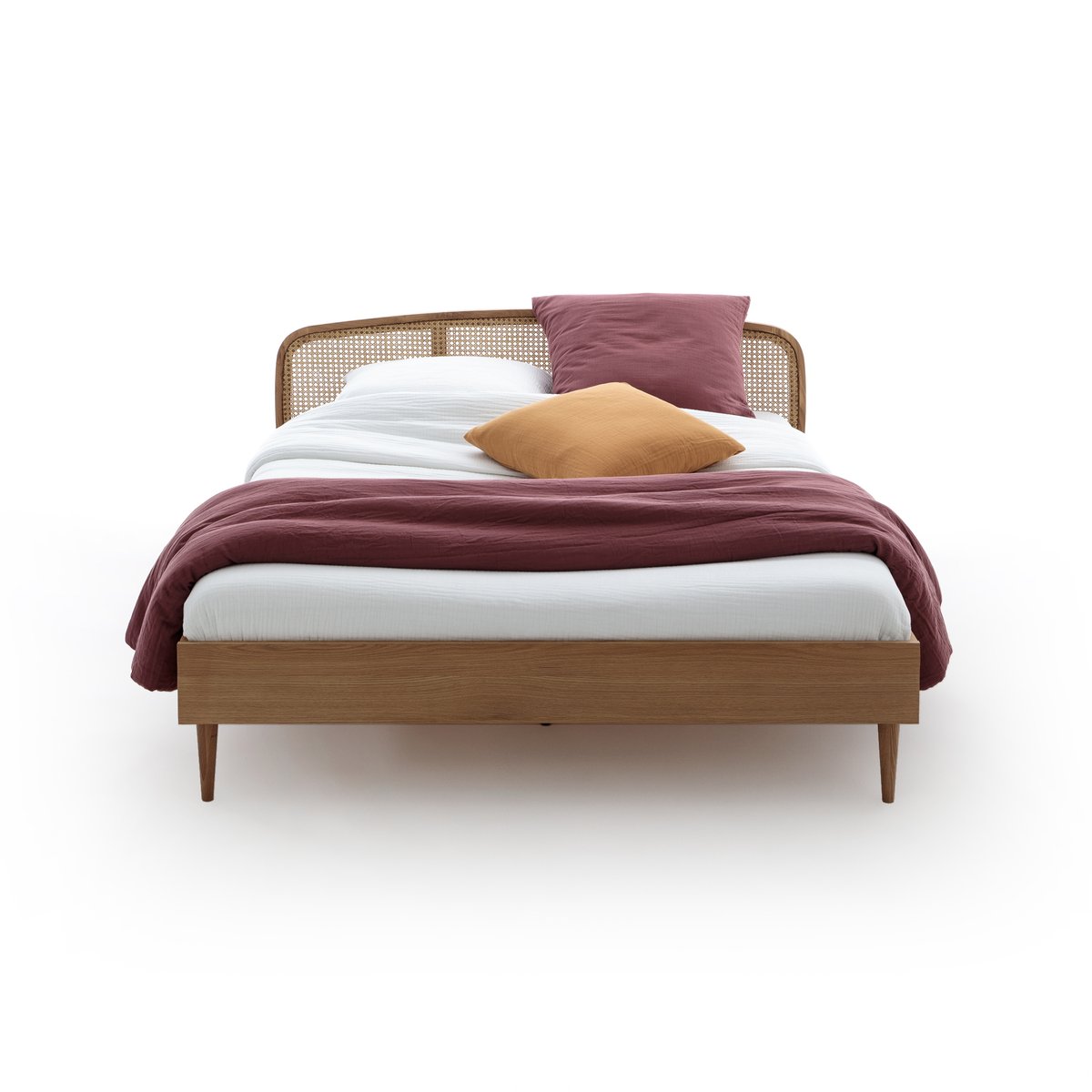 Кровать La Redoute Из дуба и плетеного материала с реечным основанием Buisseau 140 x 190 см каштановый, размер 140 x 190 см - фото 2