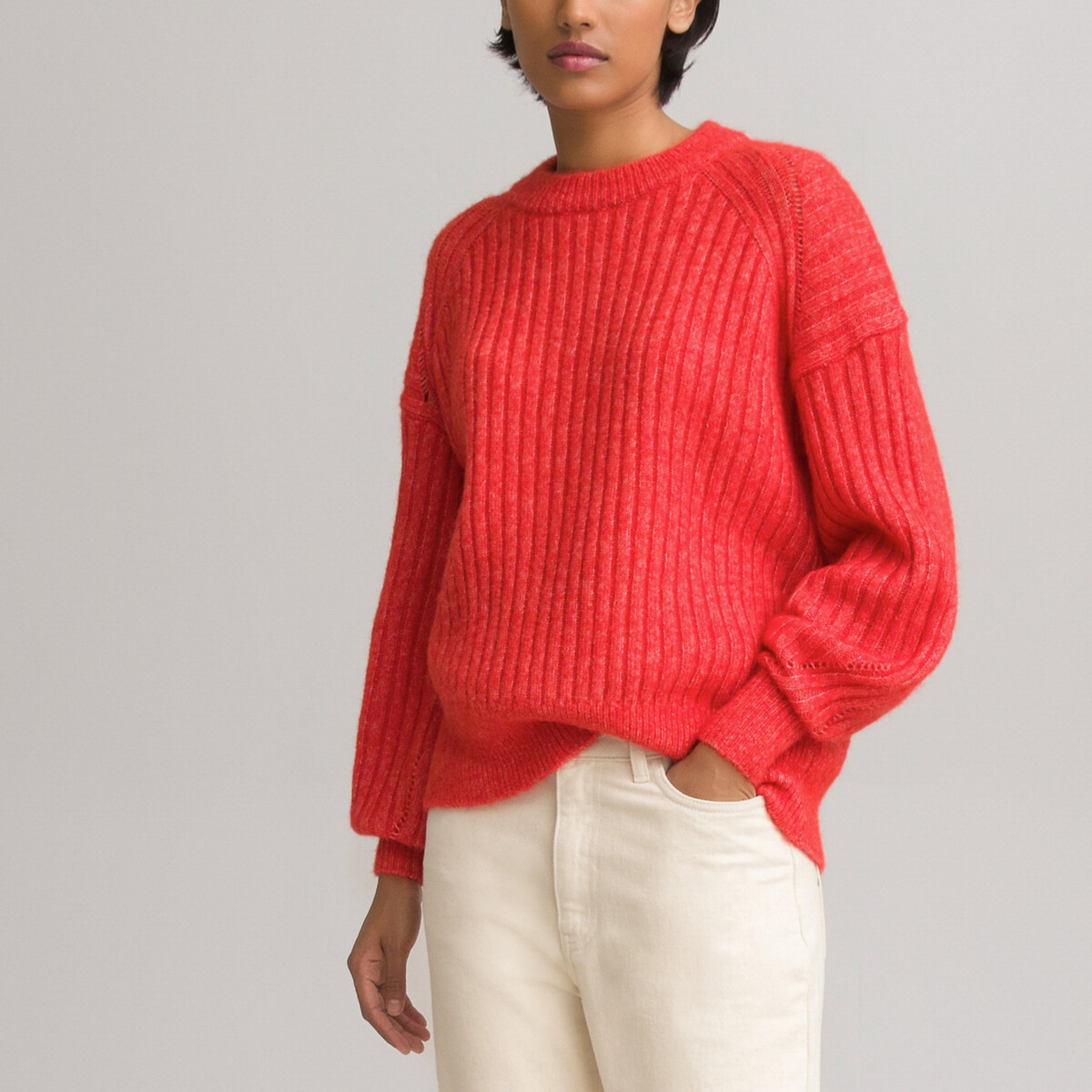 Пуловер LaRedoute С круглым вырезом из смешанного шерстяного трикотажа L красный, размер L - фото 3