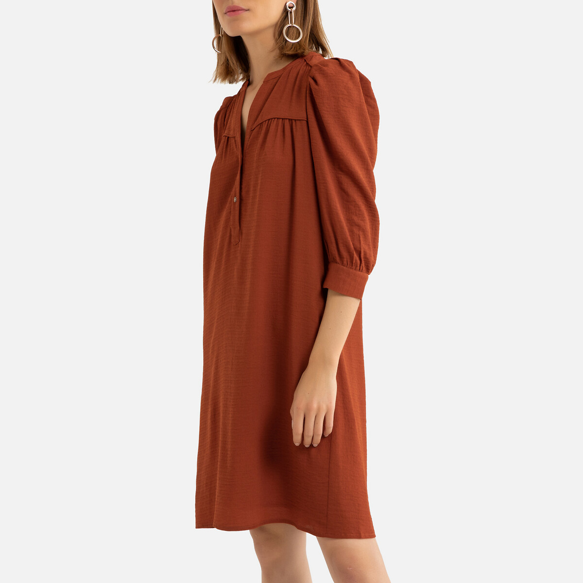 Платье La Redoute Короткое на пуговицах длинные рукава 2(M) красный, размер 2(M) Короткое на пуговицах длинные рукава 2(M) красный - фото 1