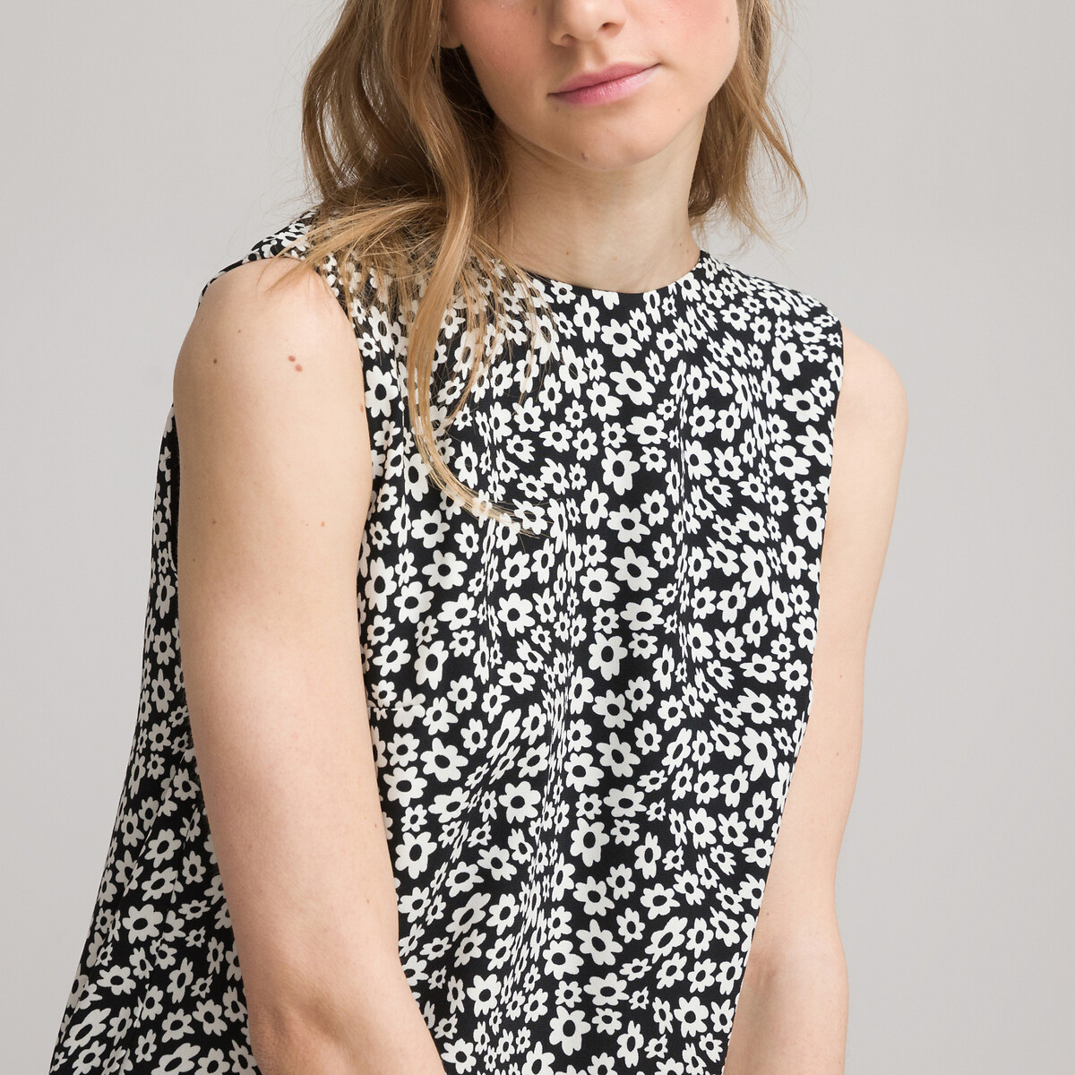 Платье Короткое без рукавов с цветочным принтом 42 черный LaRedoute, размер 42 - фото 3