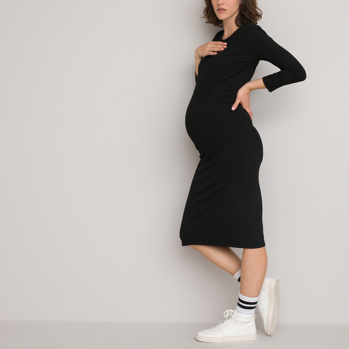Платье Для периода беременности из трикотажа рукава 34 S черный LaRedoute, размер S - фото 2