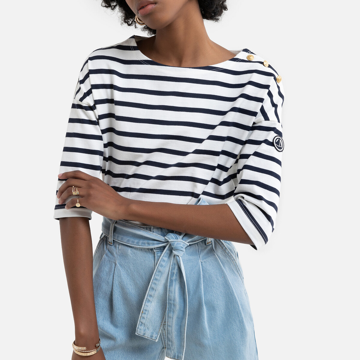 Camisola estilo marinheiro, decote à barco