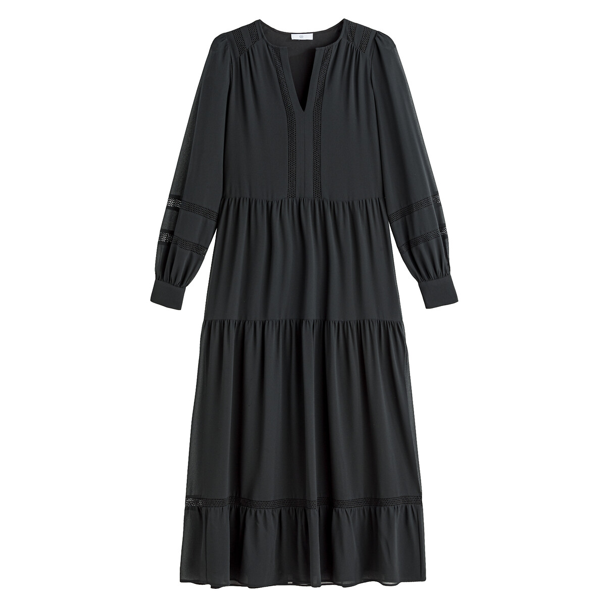 Платье-макси LA REDOUTE COLLECTIONS Из вуали круглый вырез длинные рукава 44 черный, размер 44 - фото 5