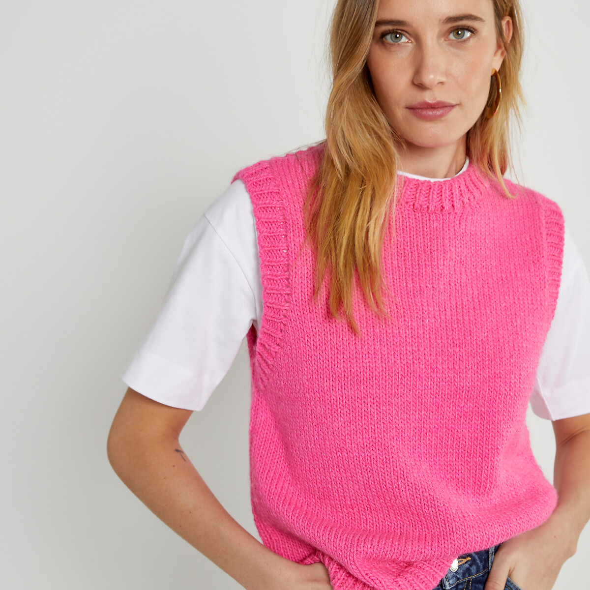 Пуловер без рукавов с круглым вырезом  XL розовый LaRedoute, размер XL