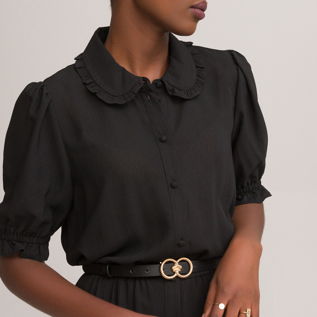 Платье-рубашка LaRedoute С отложным воротником 44 черный, размер 44 - фото 3