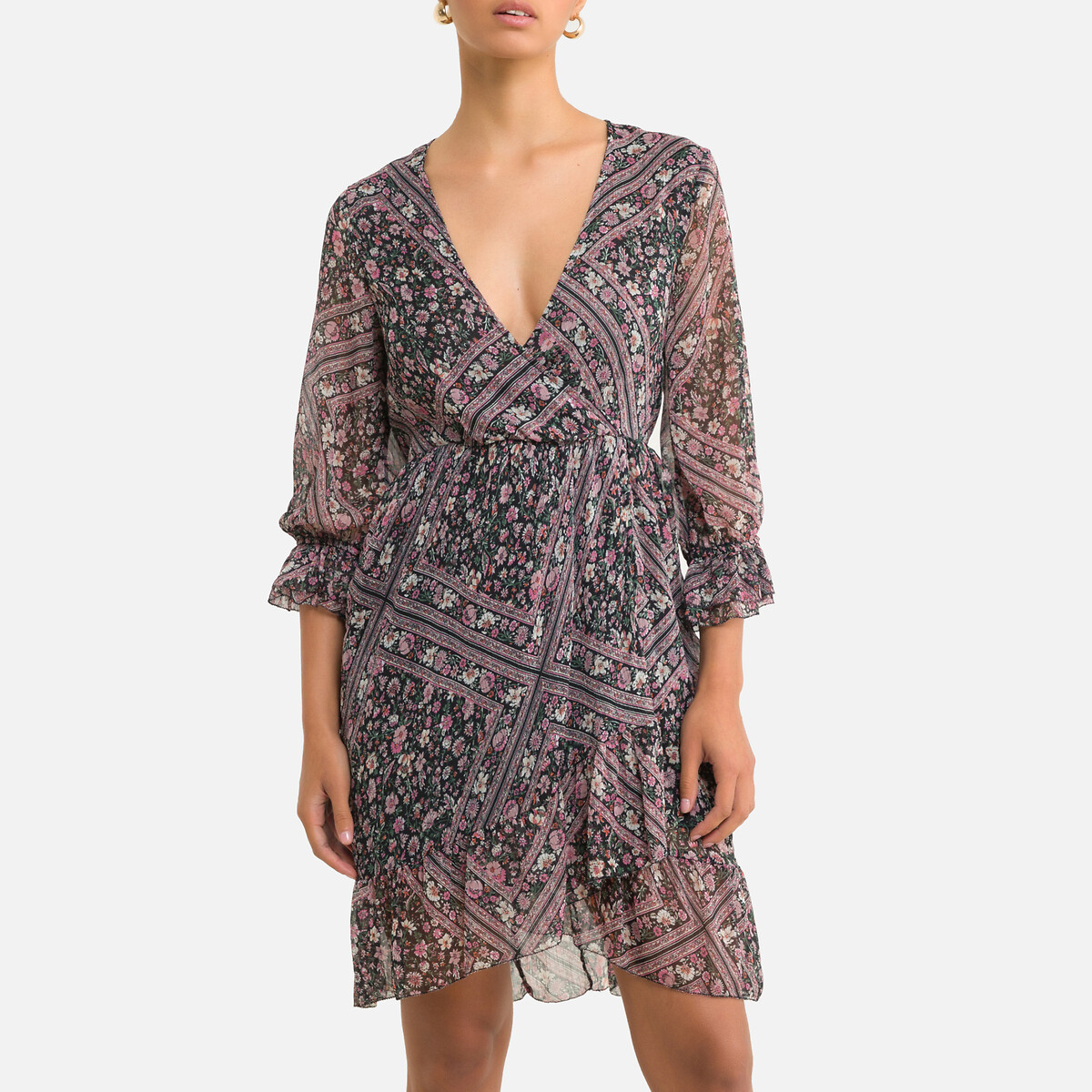 Платье LaRedoute С цветочным принтом короткое XL фиолетовый, размер XL - фото 1