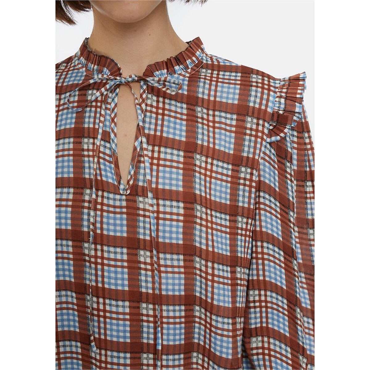 

Блузка LaRedoute, Каштановый, В клетку с длинными рукавами XS каштановый