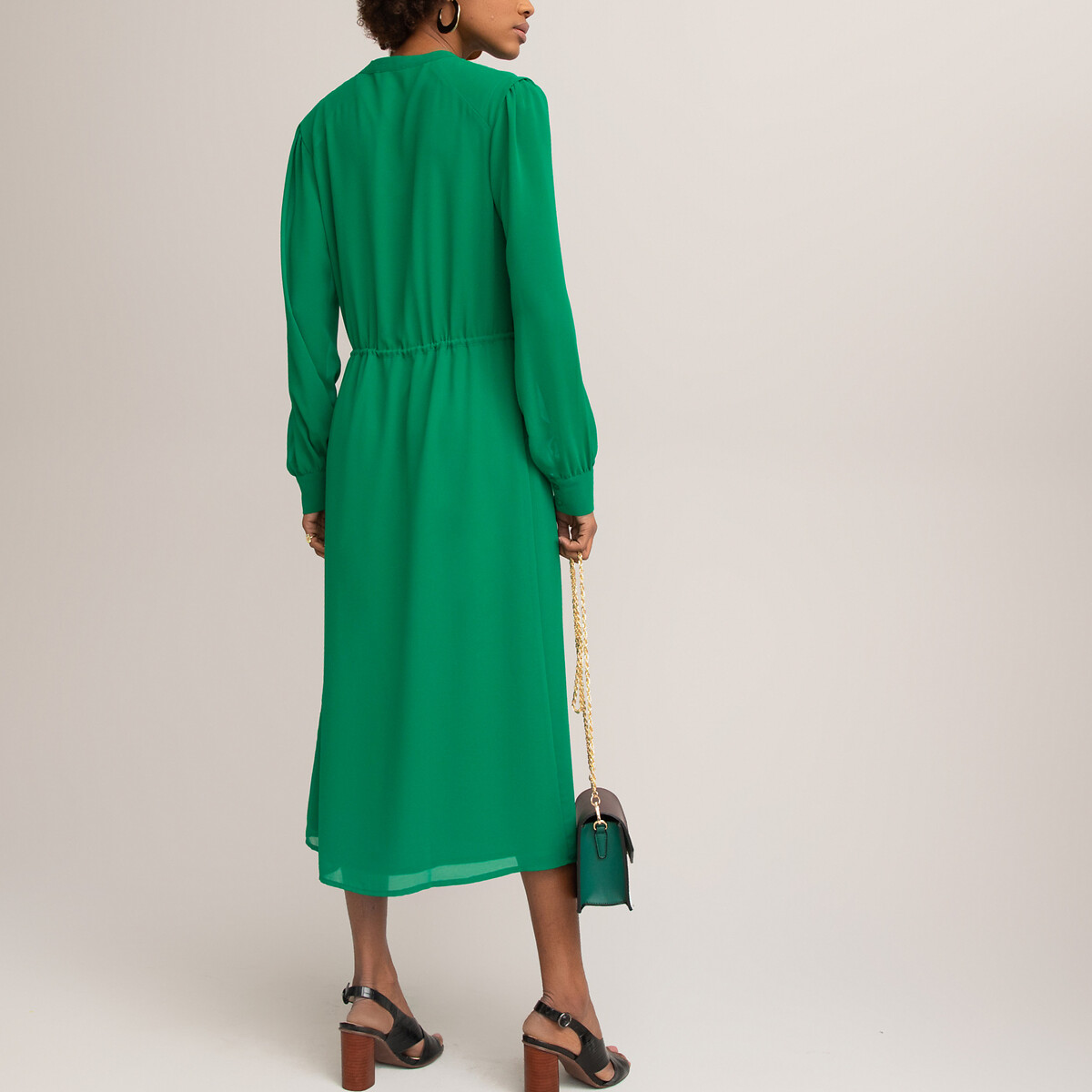 Платье-рубашка LA REDOUTE COLLECTIONS С круглым вырезом и длинными рукавами 56 зеленый, размер 56 - фото 4
