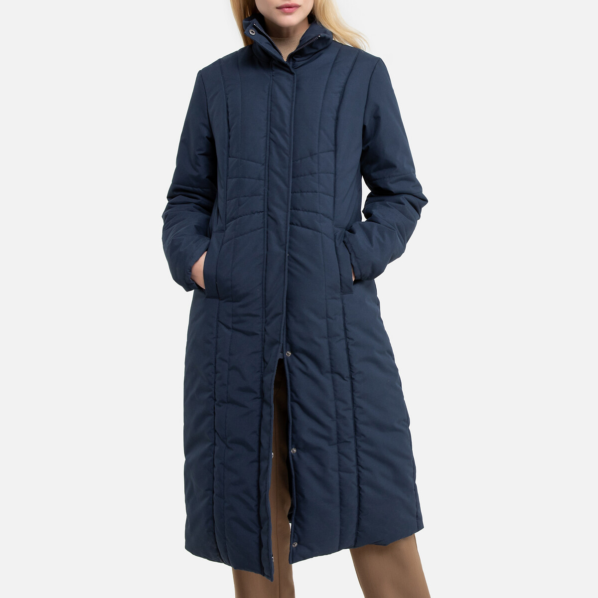 Куртка La Redoute Стеганая длинная с застежкой на молнию пропитка Teflon 54 (FR) - 60 (RUS) синий, размер 54 (FR) - 60 (RUS)