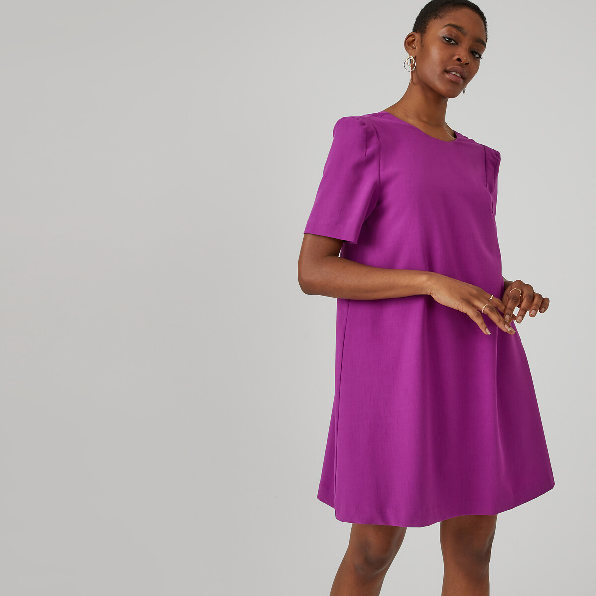 Платье короткое с круглым вырезом спереди  56 фиолетовый LaRedoute, размер 56