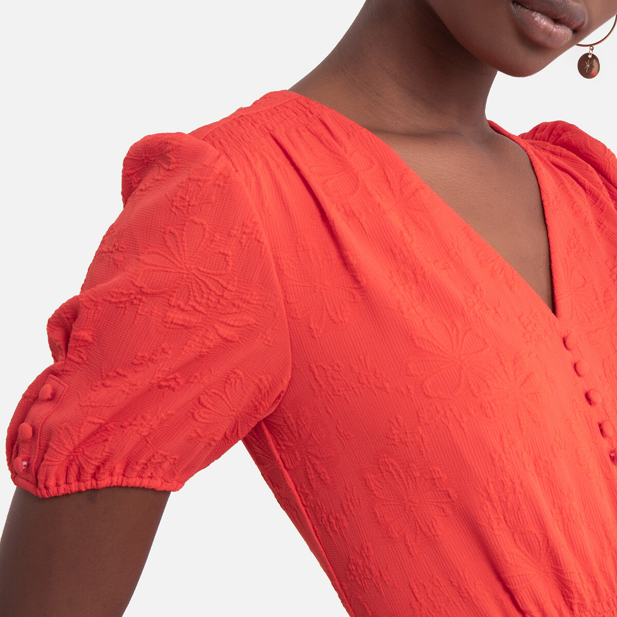 Платье LaRedoute Короткое REGATE расклешенное с V-образным вырезом M оранжевый, размер M - фото 3