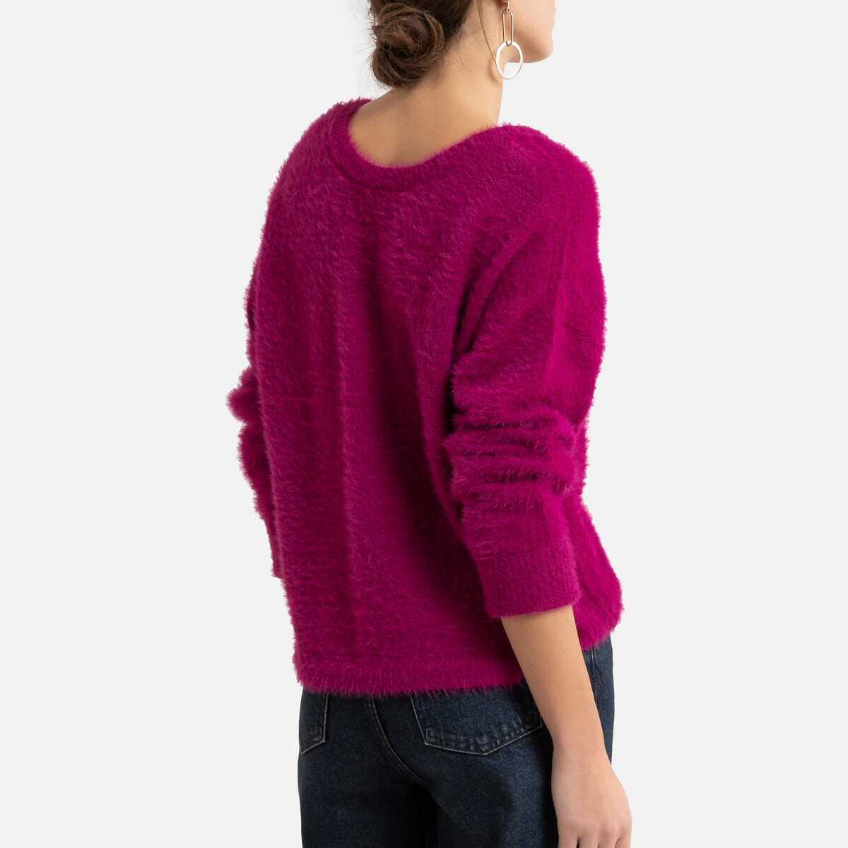 Пуловер LaRedoute Из трикотажа с начесом на пуговицах сзади M розовый, размер M - фото 4