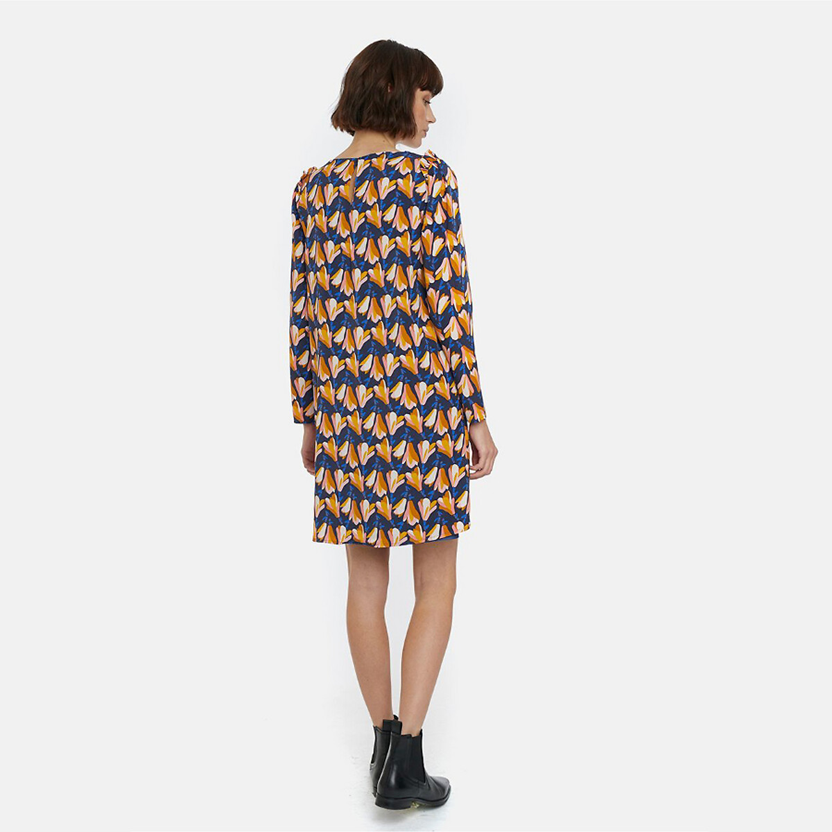 Платье La Redoute Короткое с рисунком и длинными рукавами XL синий, размер XL - фото 3