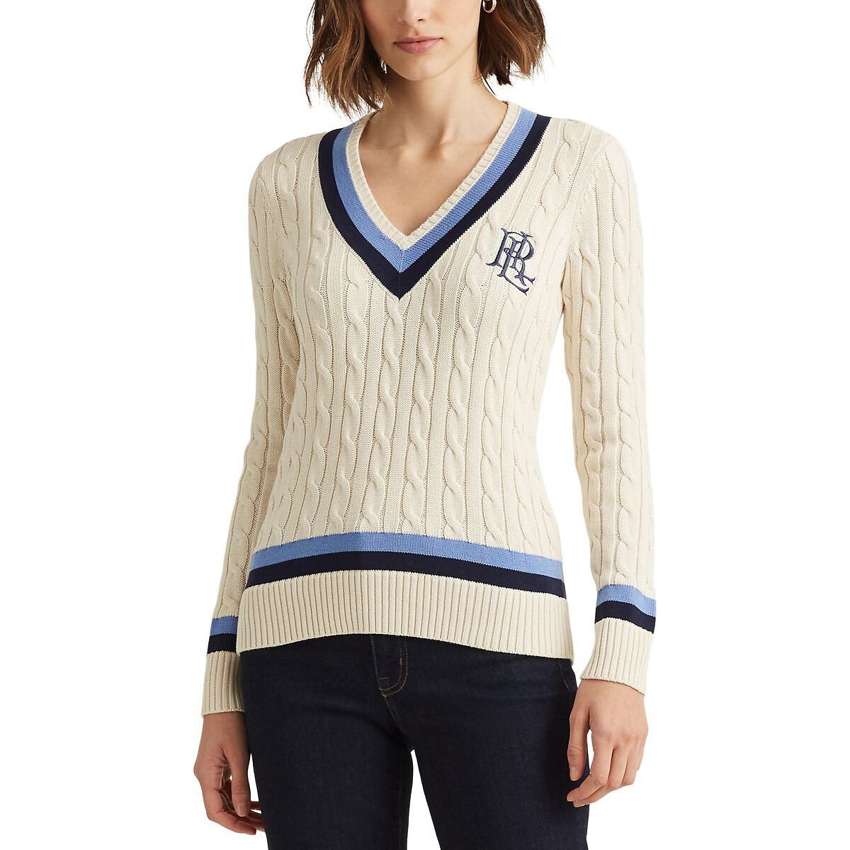 Пуловер LAUREN RALPH LAUREN С V-образным вырезом M белый, размер M - фото 1