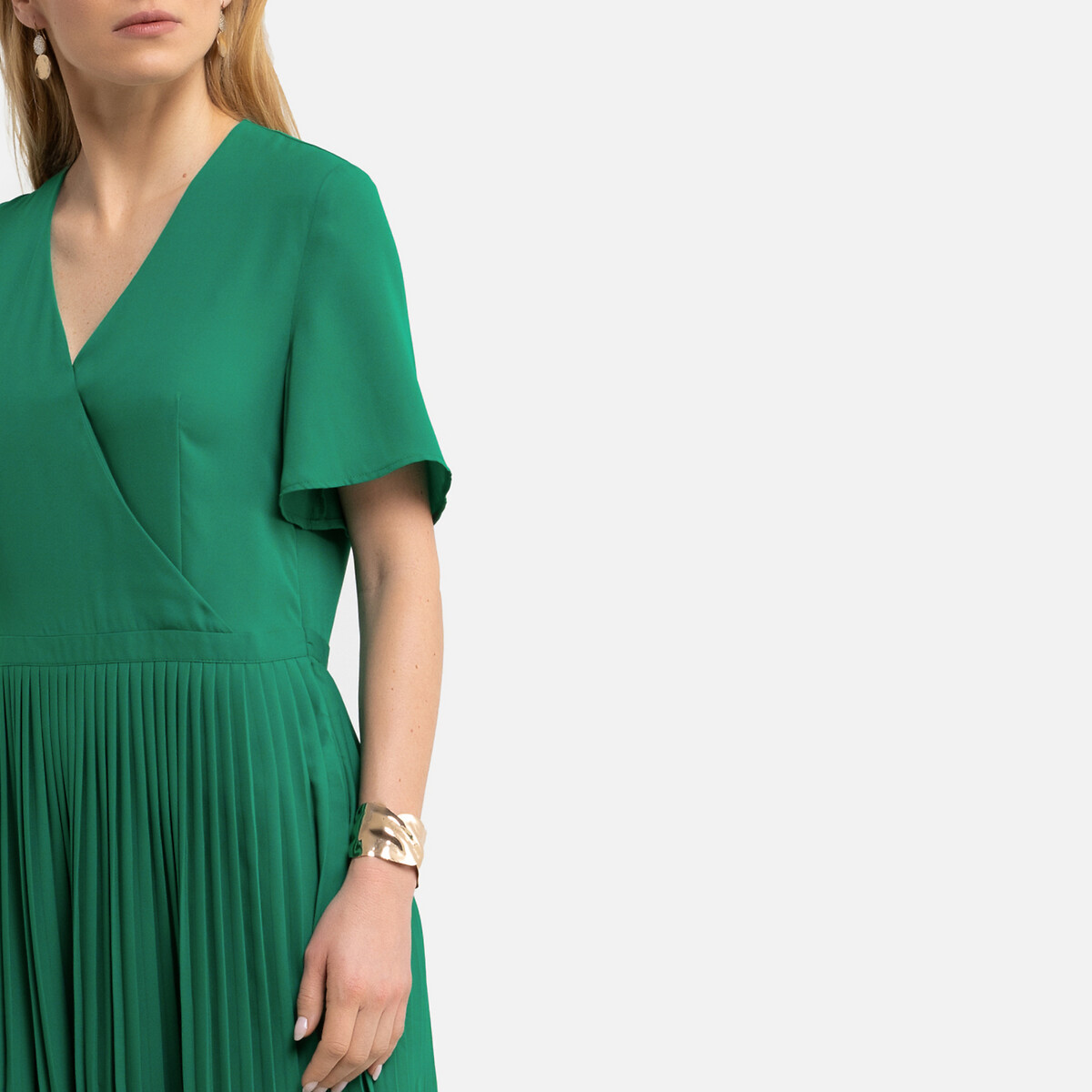 Платье-миди LaRedoute Плиссированное с короткими рукавами 38 (FR) - 44 (RUS) зеленый, размер 38 (FR) - 44 (RUS) Плиссированное с короткими рукавами 38 (FR) - 44 (RUS) зеленый - фото 3