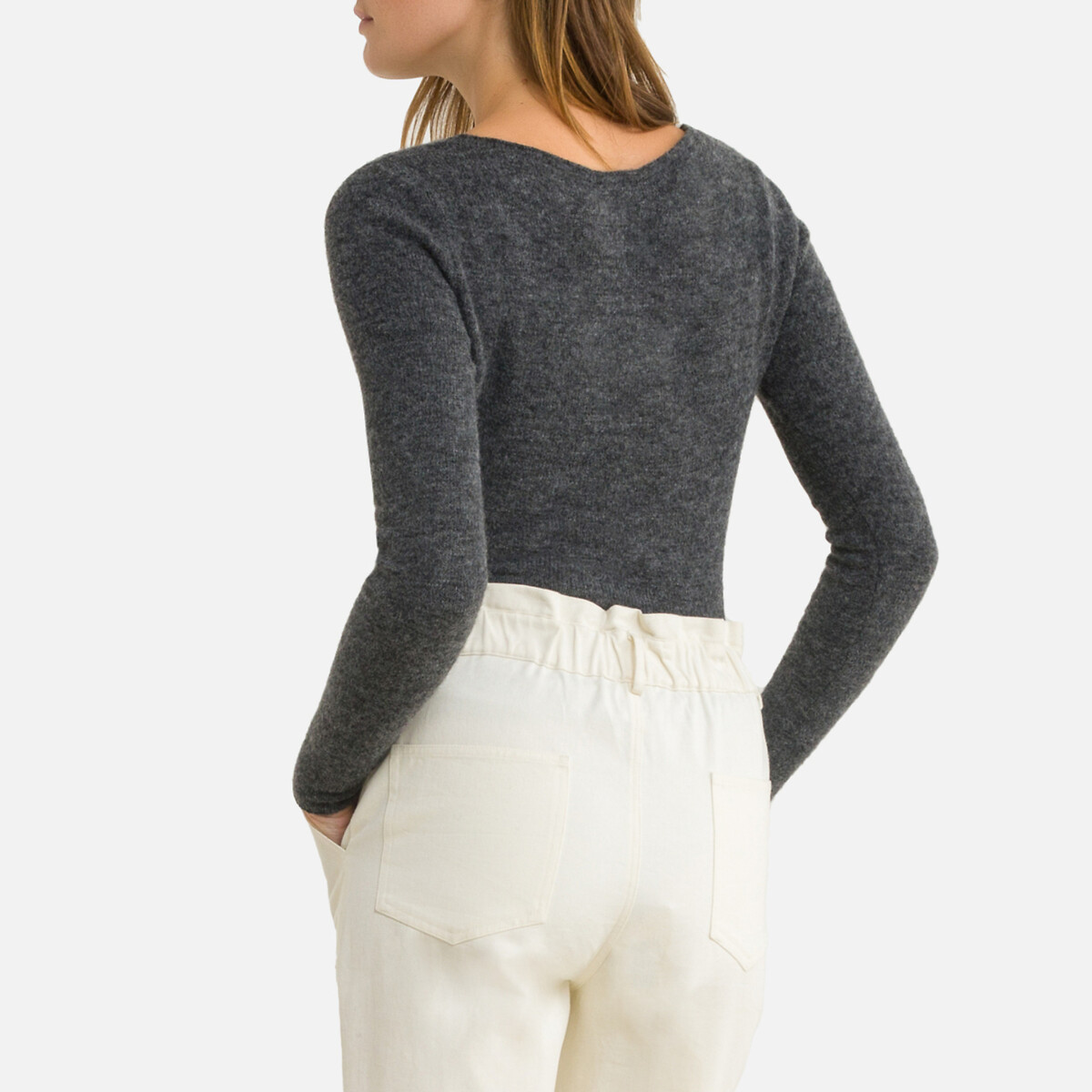 Пуловер LaRedoute С круглым вырезом из тонкого трикотажа TIDSBURG M серый, размер M - фото 4