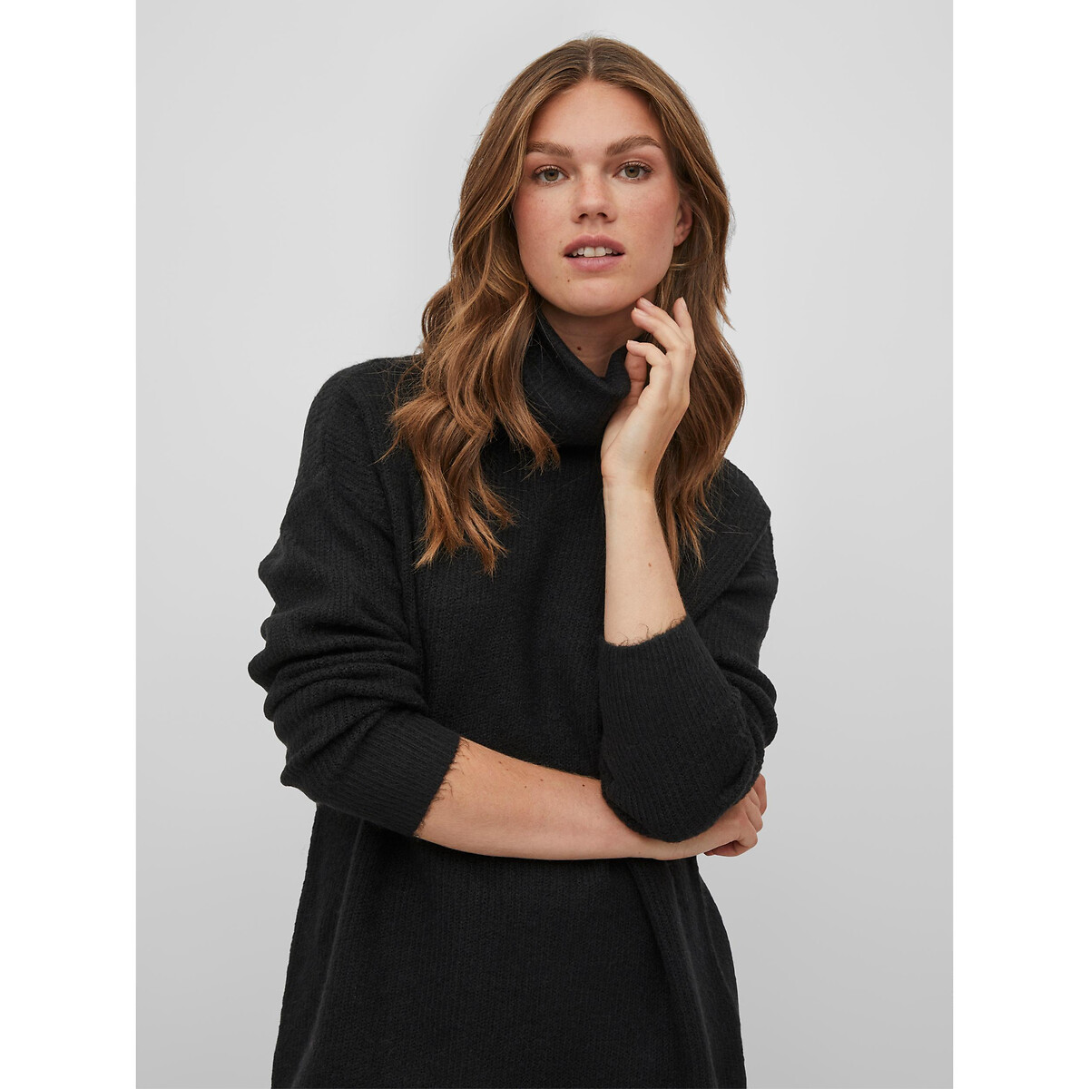 Платье-пуловер VILA Платье-пуловер С длинным воротником XL черный, размер XL - фото 4